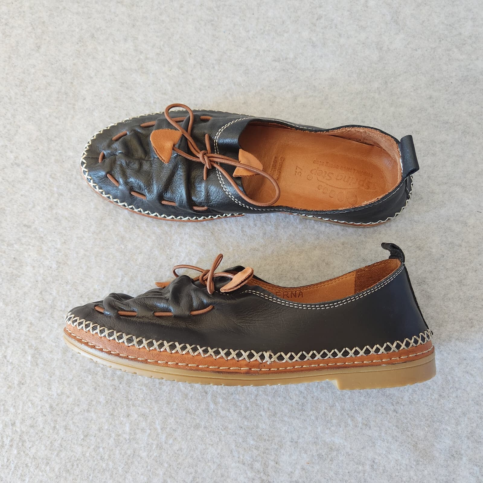 Spring Step Berna Elastic Vamp-Tie Leather Loafers Flexible Black Women EU37 - Thumbnail 3