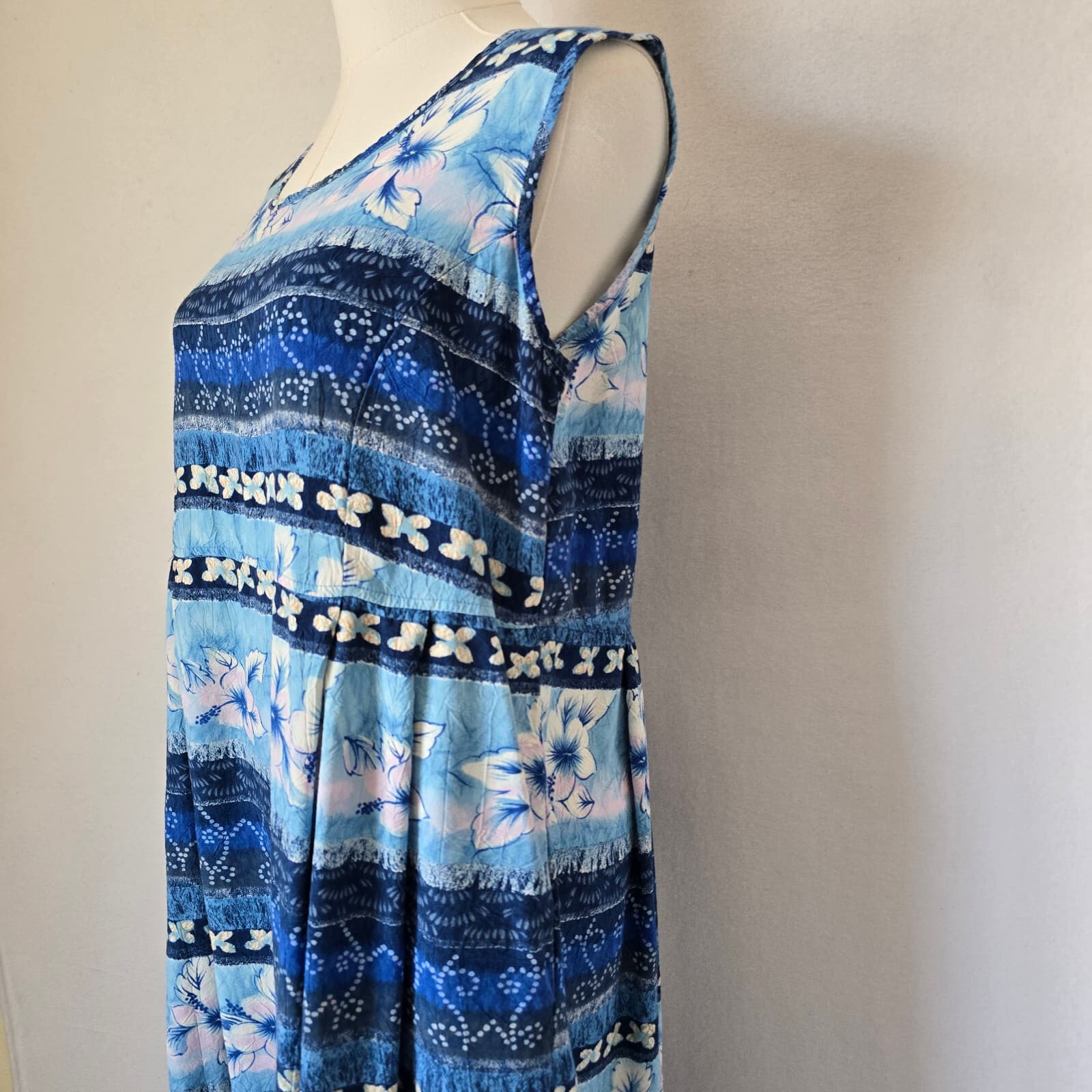 Jams World Tropical Floral Beach Hawaii Shift Dress Sleeveless Blubiscus Sz.M - Thumbnail 4