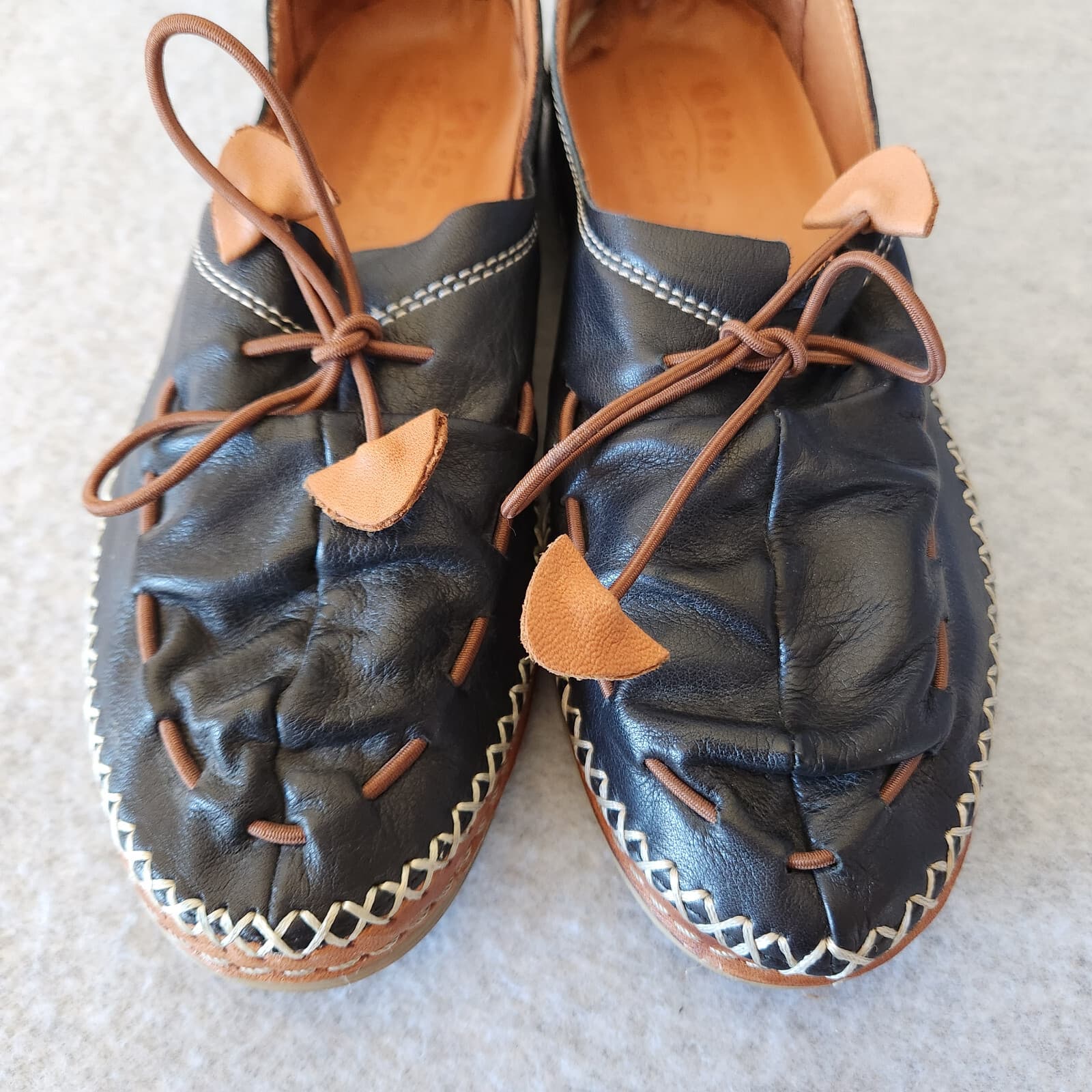 Spring Step Berna Elastic Vamp-Tie Leather Loafers Flexible Black Women EU37 - Thumbnail 10