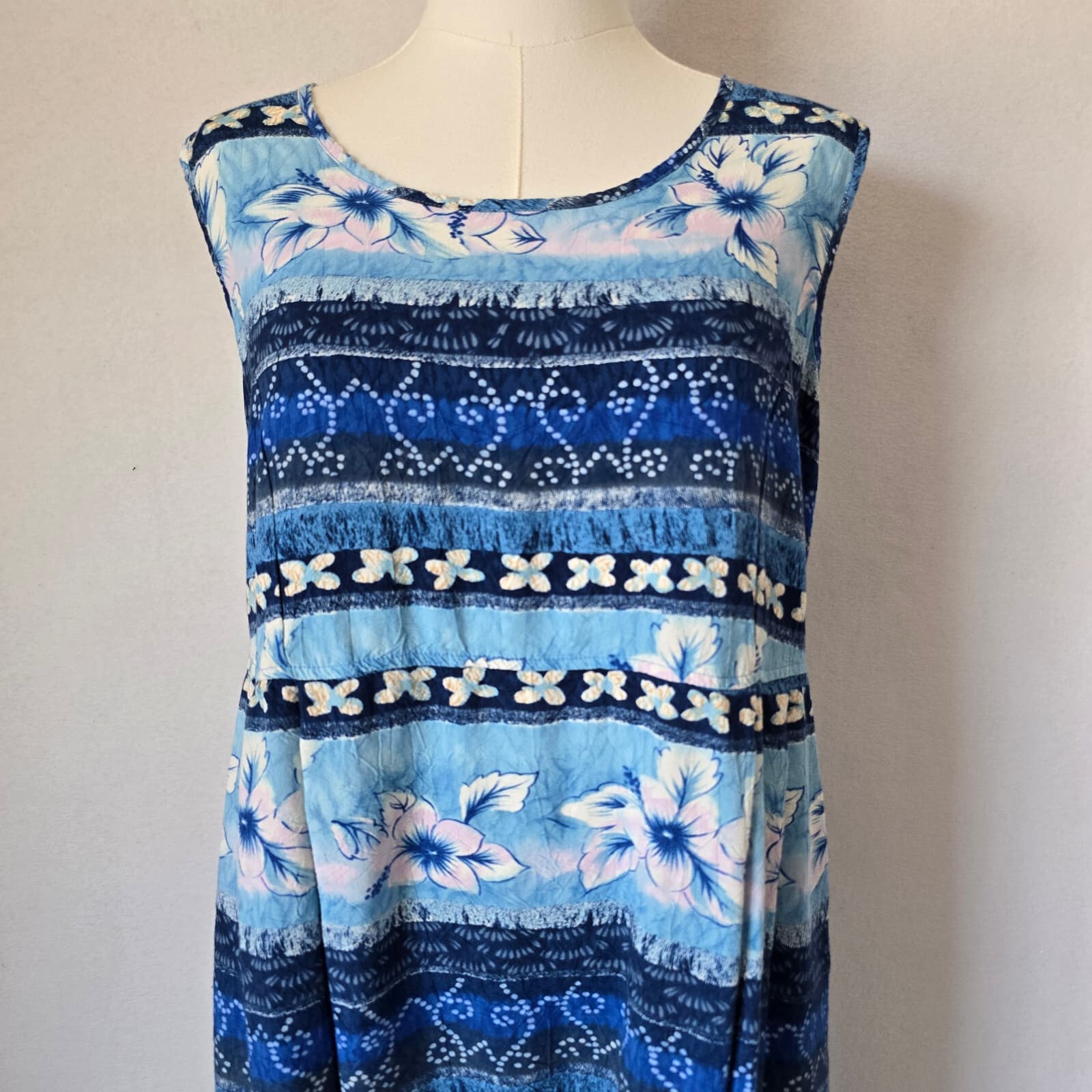 Jams World Tropical Floral Beach Hawaii Shift Dress Sleeveless Blubiscus Sz.M - Thumbnail 2