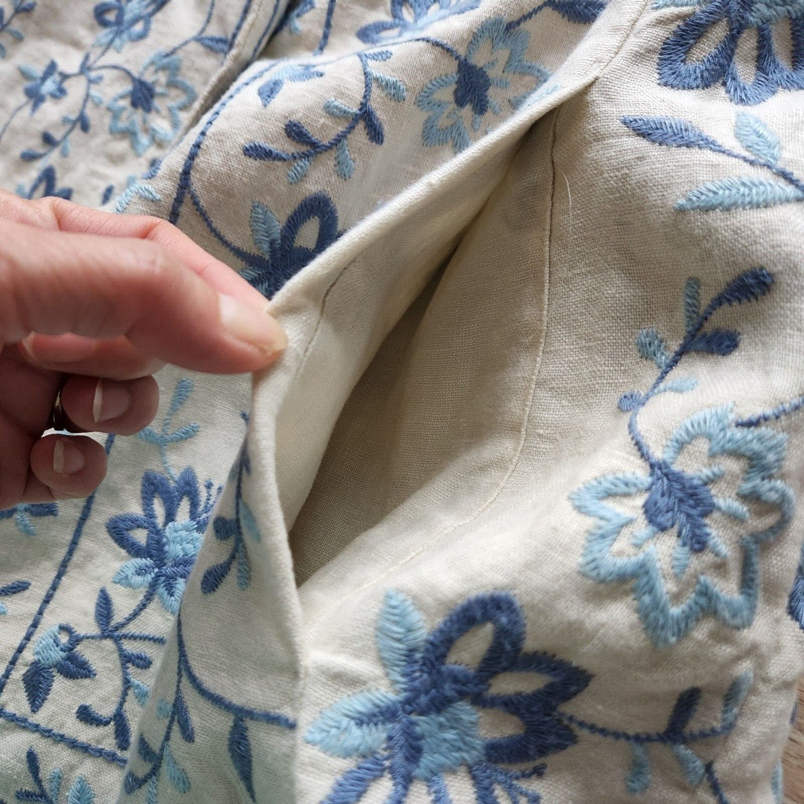 Vintage J.Jill Floral Embroidered 100% Linen 1-Button Blazer Blue-Ivory Women S - Thumbnail 8