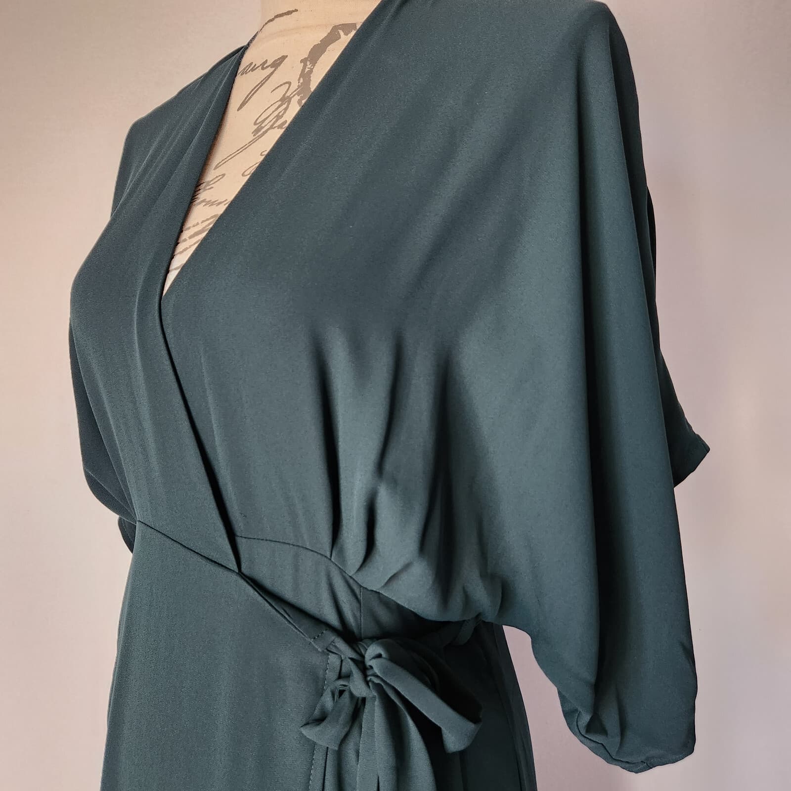 NWT IF BY SEA Chiffon Maxi Warp Dress Drop Shoulder Short Sleeve Green Women's S - Thumbnail 3