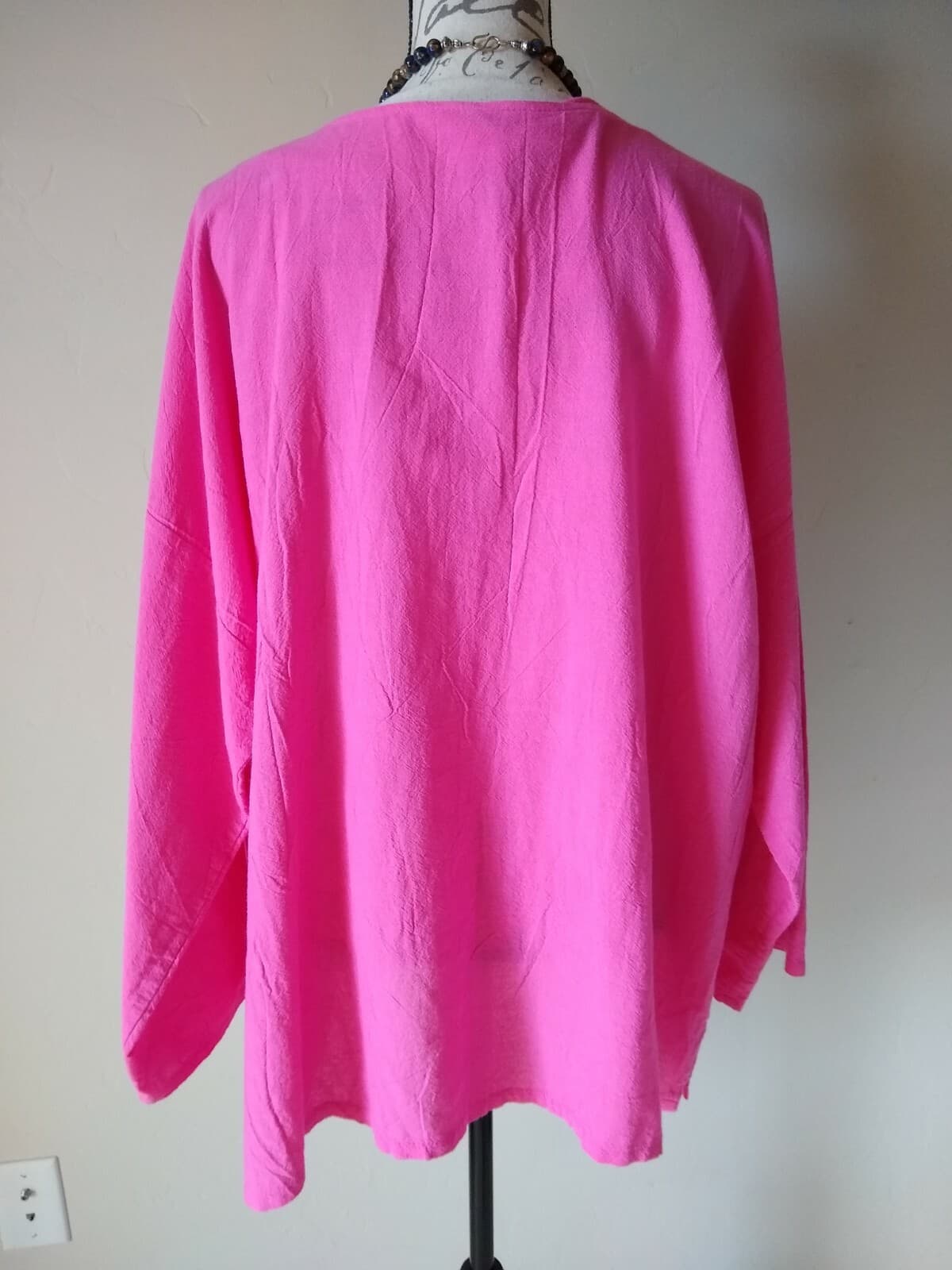 Alfredo's Wife 100% Cotton Floral Embroidered Tunic Top Long Sleeves Pink Sz.L - Thumbnail 6