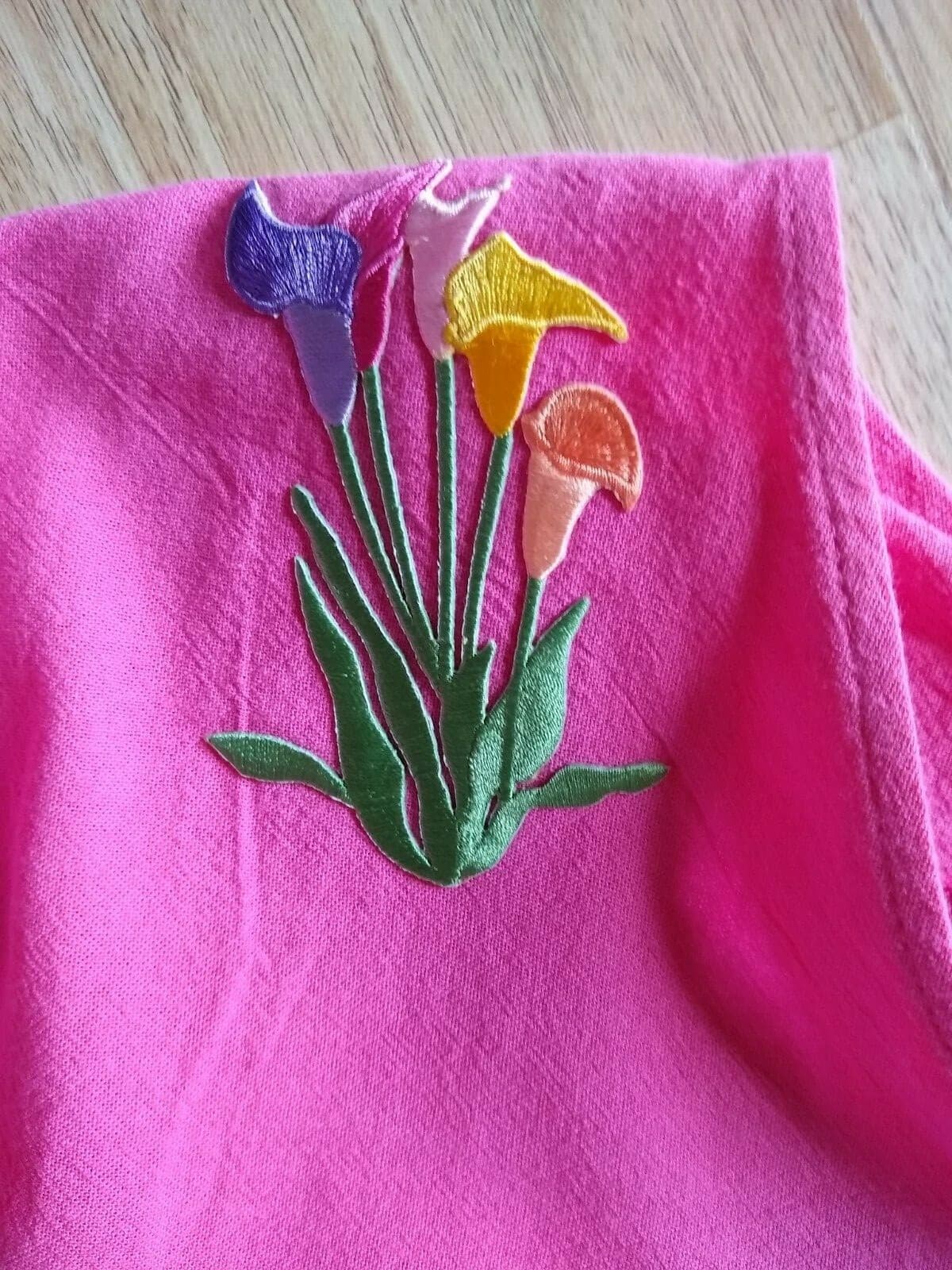 Alfredo's Wife 100% Cotton Floral Embroidered Tunic Top Long Sleeves Pink Sz.L - Thumbnail 8