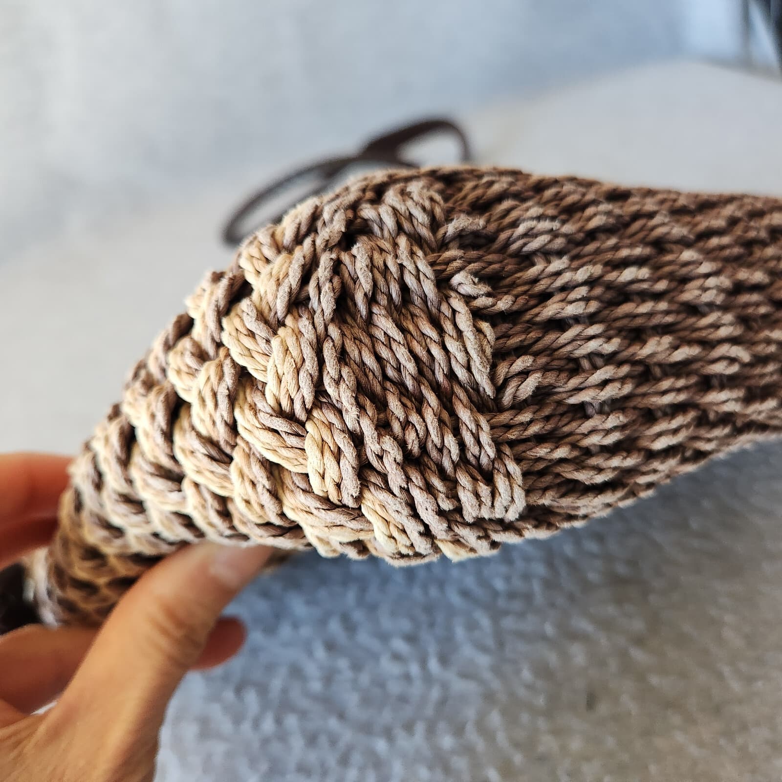 Vintage Brighton Natural Woven Jute Twine Brown Leather Braid Strap Shoulder Bag - Thumbnail 6