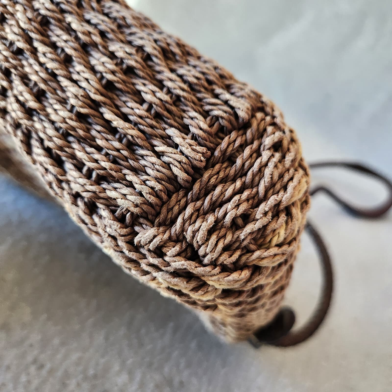 Vintage Brighton Natural Woven Jute Twine Brown Leather Braid Strap Shoulder Bag - Thumbnail 7