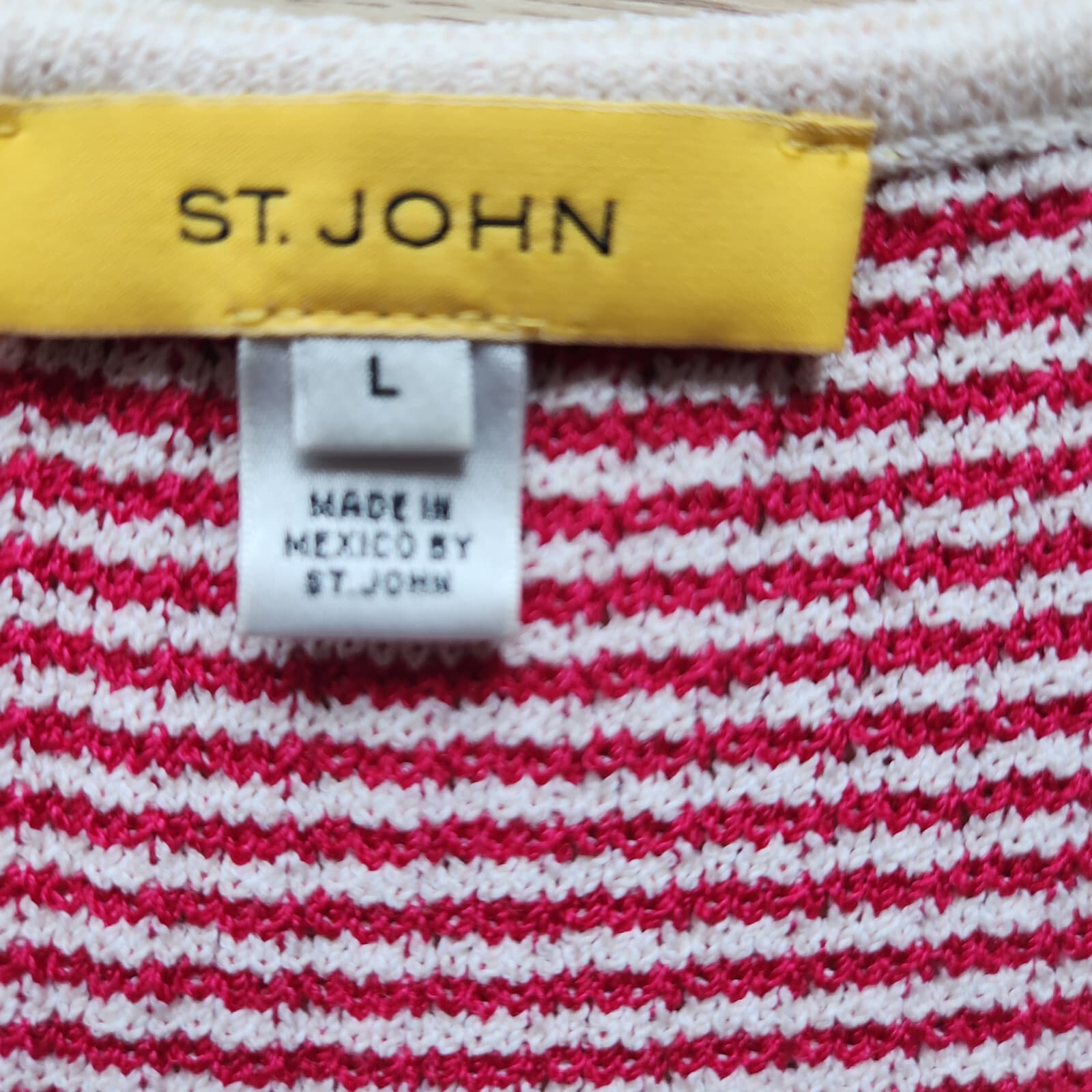 ST. JOHN Wool Blend Waffle Knit Tank-Top Scoop Neck Pink White Women's L - Thumbnail 8