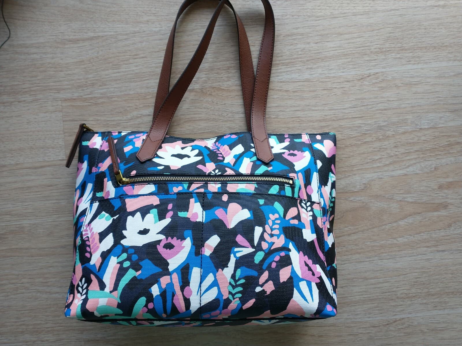 Fossia Fiona Tote Bag Multicolor Floral Print Large Zip 7-Pockets - Thumbnail 2