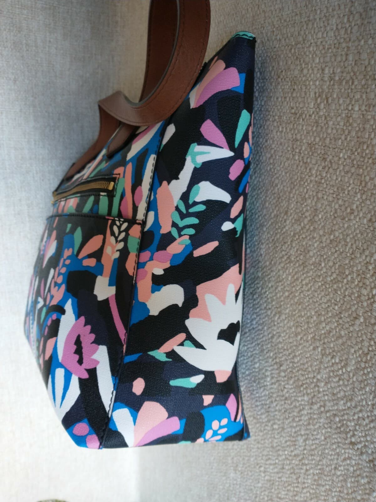 Fossia Fiona Tote Bag Multicolor Floral Print Large Zip 7-Pockets - Thumbnail 5