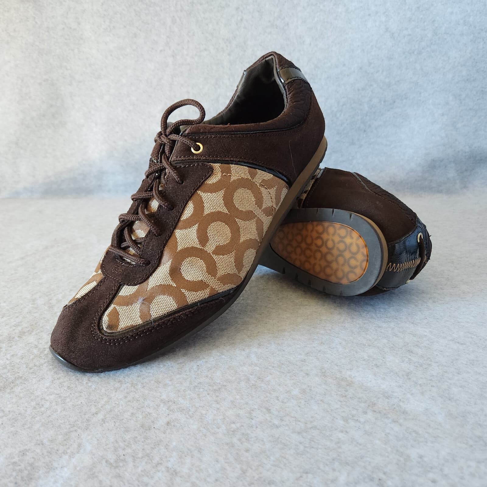 Coach Kelbie Suede Canvas Monogram Fashion Sneaker Lace Brown Women US10M - Thumbnail 2