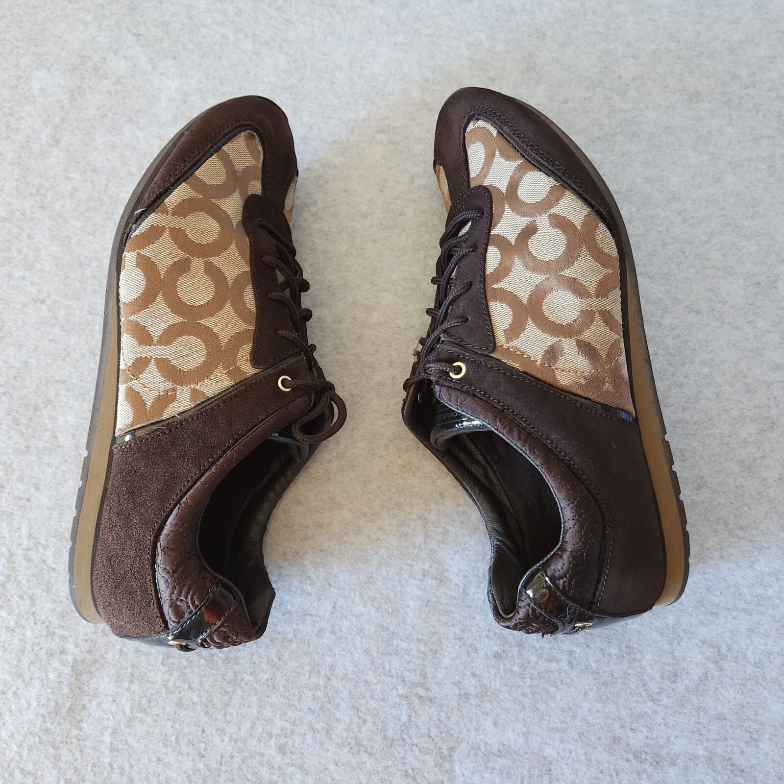 Coach Kelbie Suede Canvas Monogram Fashion Sneaker Lace Brown Women US10M - Thumbnail 4