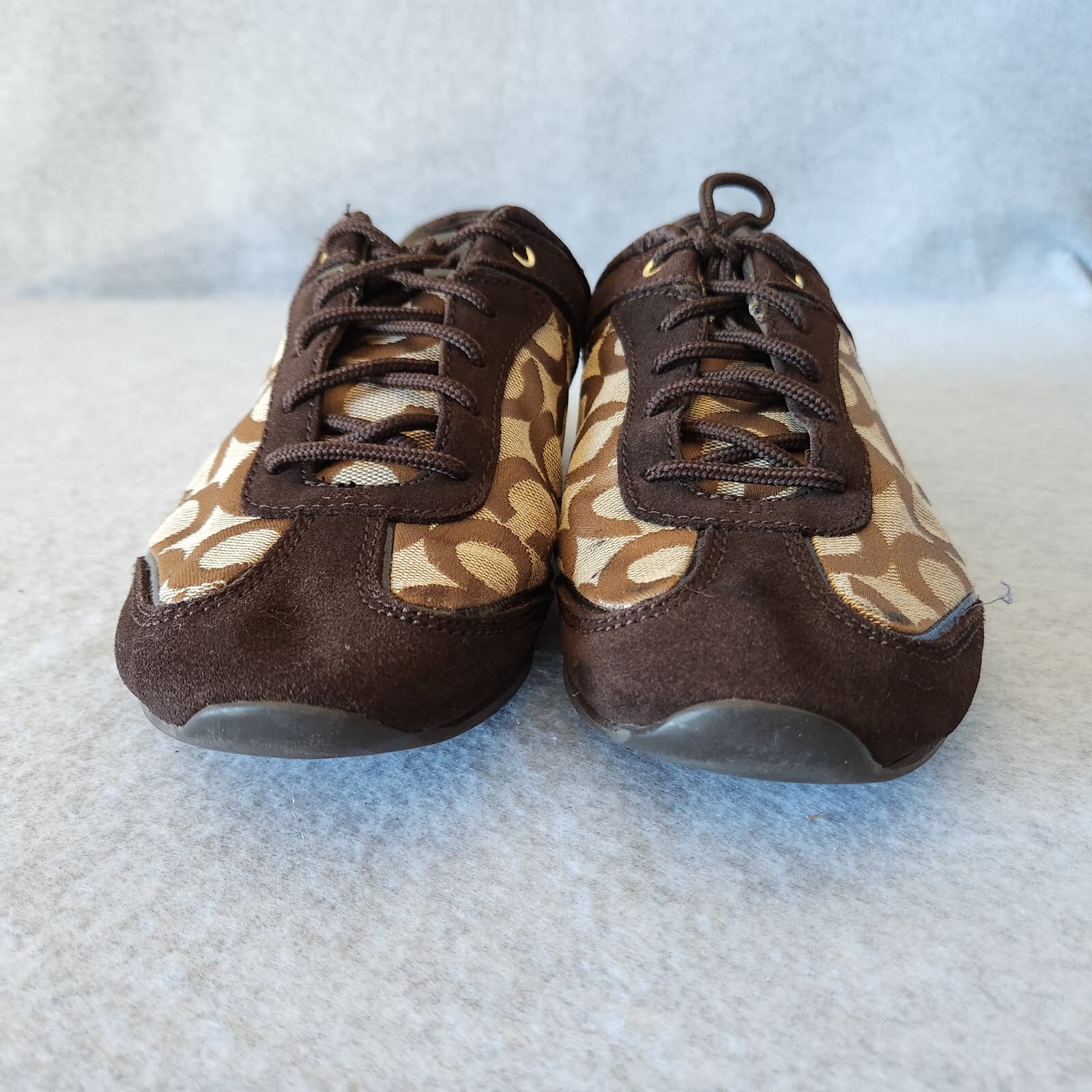 Coach Kelbie Suede Canvas Monogram Fashion Sneaker Lace Brown Women US10M - Thumbnail 8
