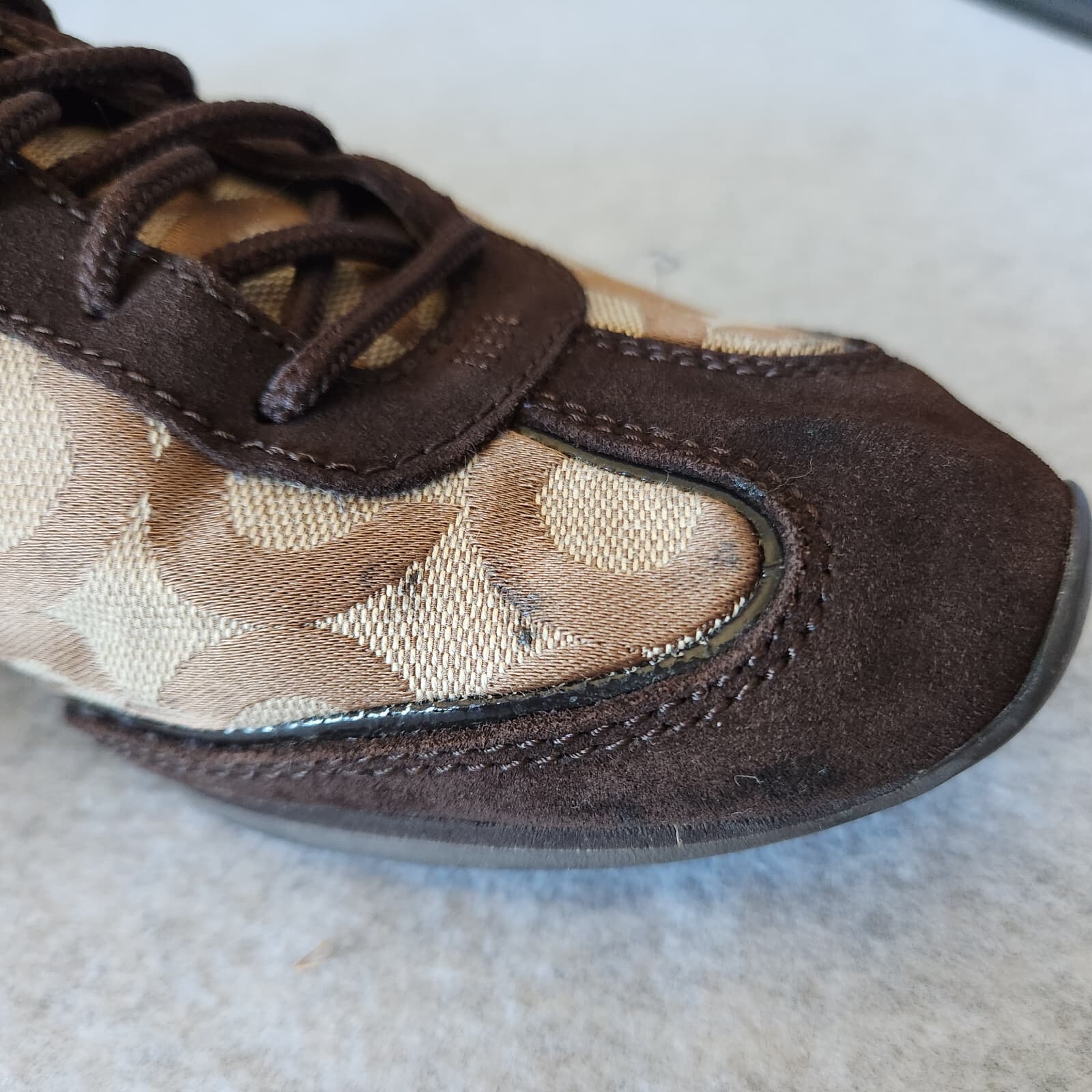 Coach Kelbie Suede Canvas Monogram Fashion Sneaker Lace Brown Women US10M - Thumbnail 9