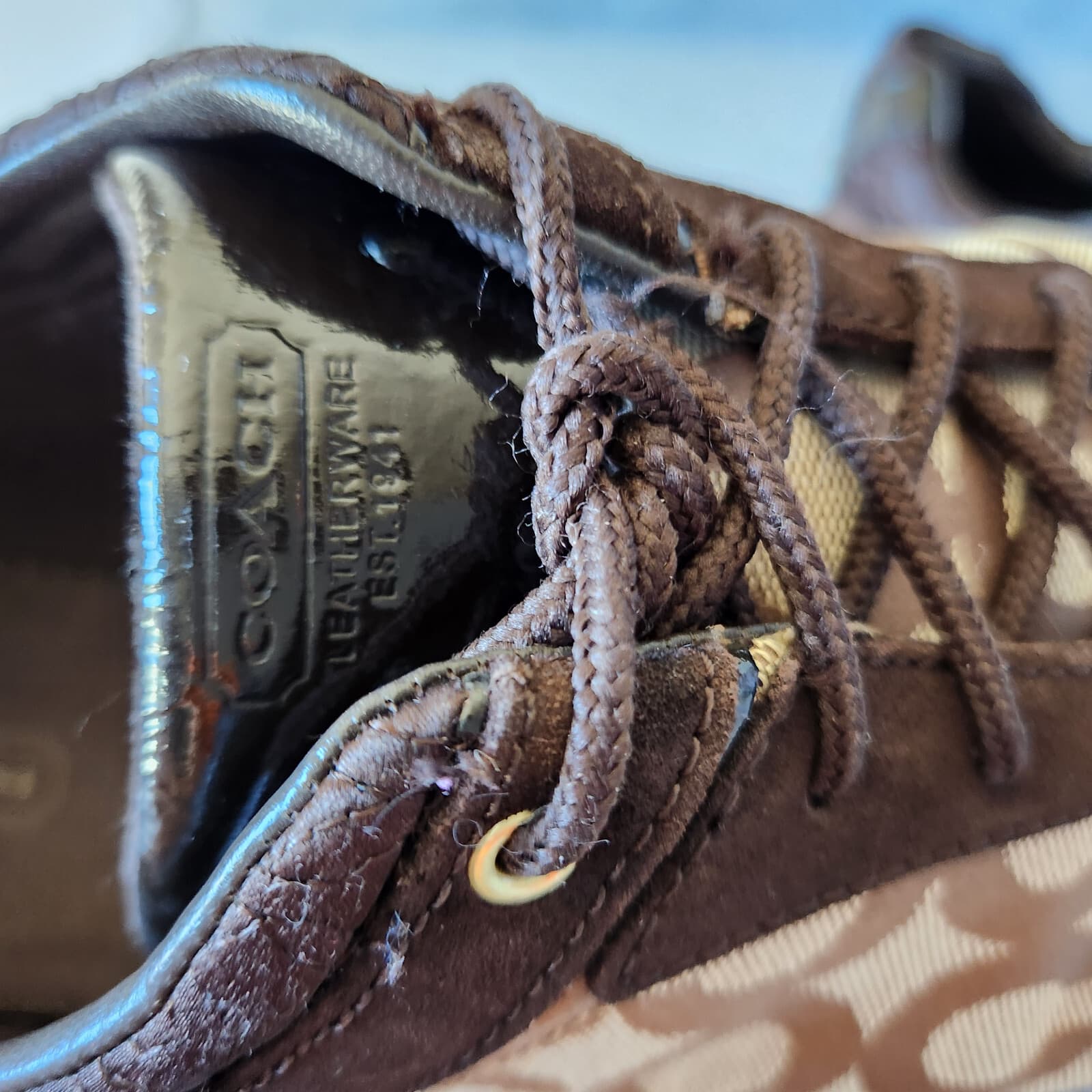 Coach Kelbie Suede Canvas Monogram Fashion Sneaker Lace Brown Women US10M - Thumbnail 10
