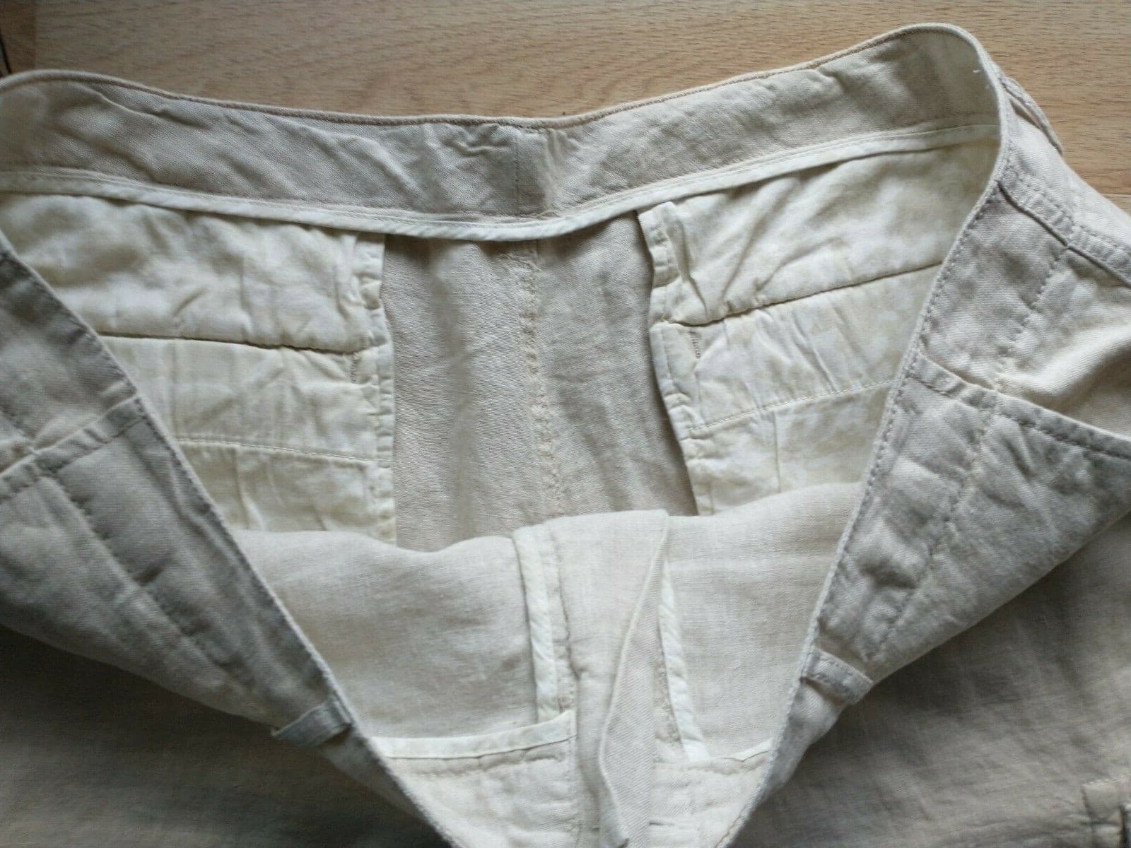 Caribbean 100%Linen Men Cargo Shorts Zip Pockets Cream Sz.42 - Thumbnail 6