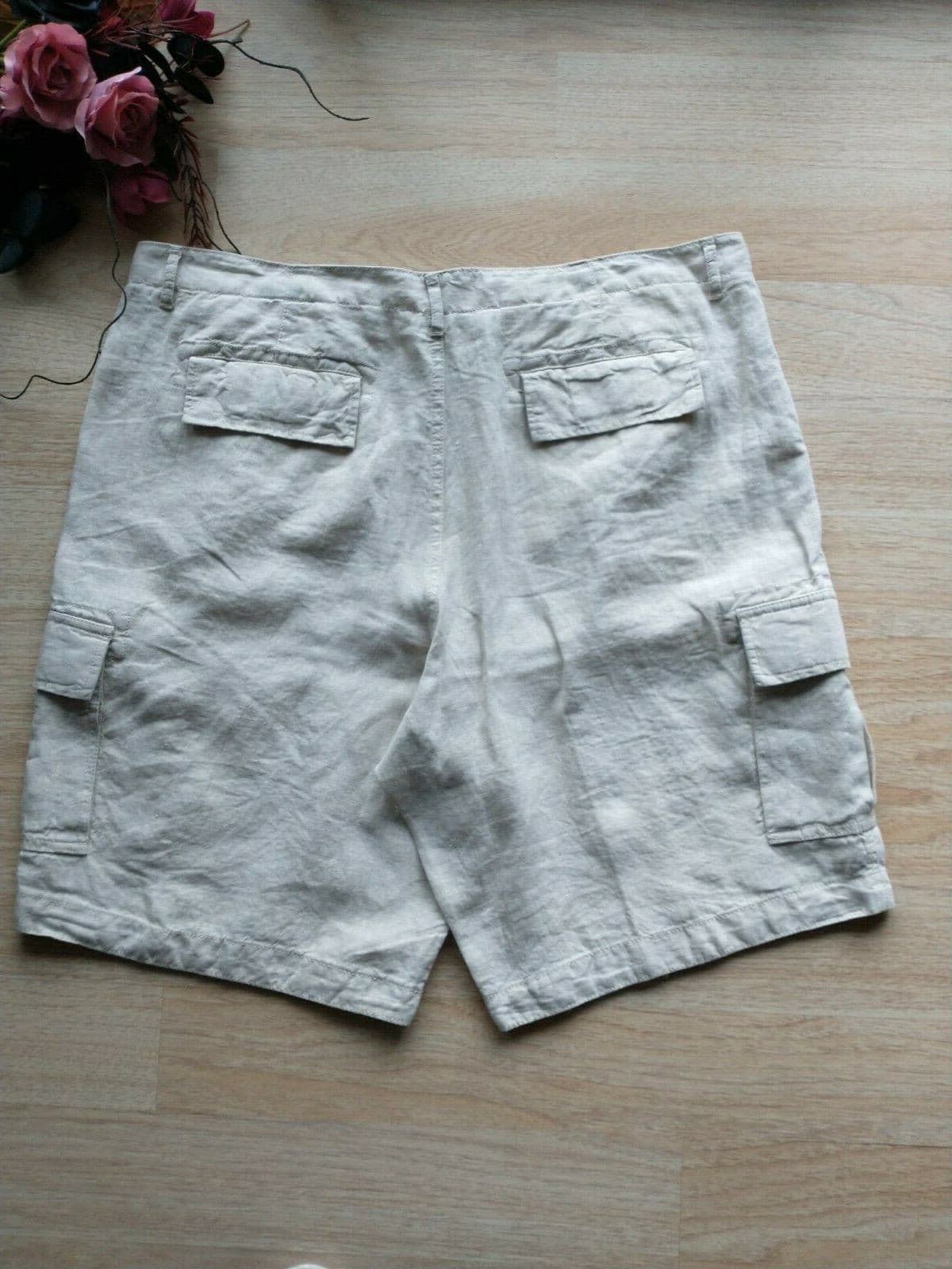 Caribbean 100%Linen Men Cargo Shorts Zip Pockets Cream Sz.42 - Thumbnail 9