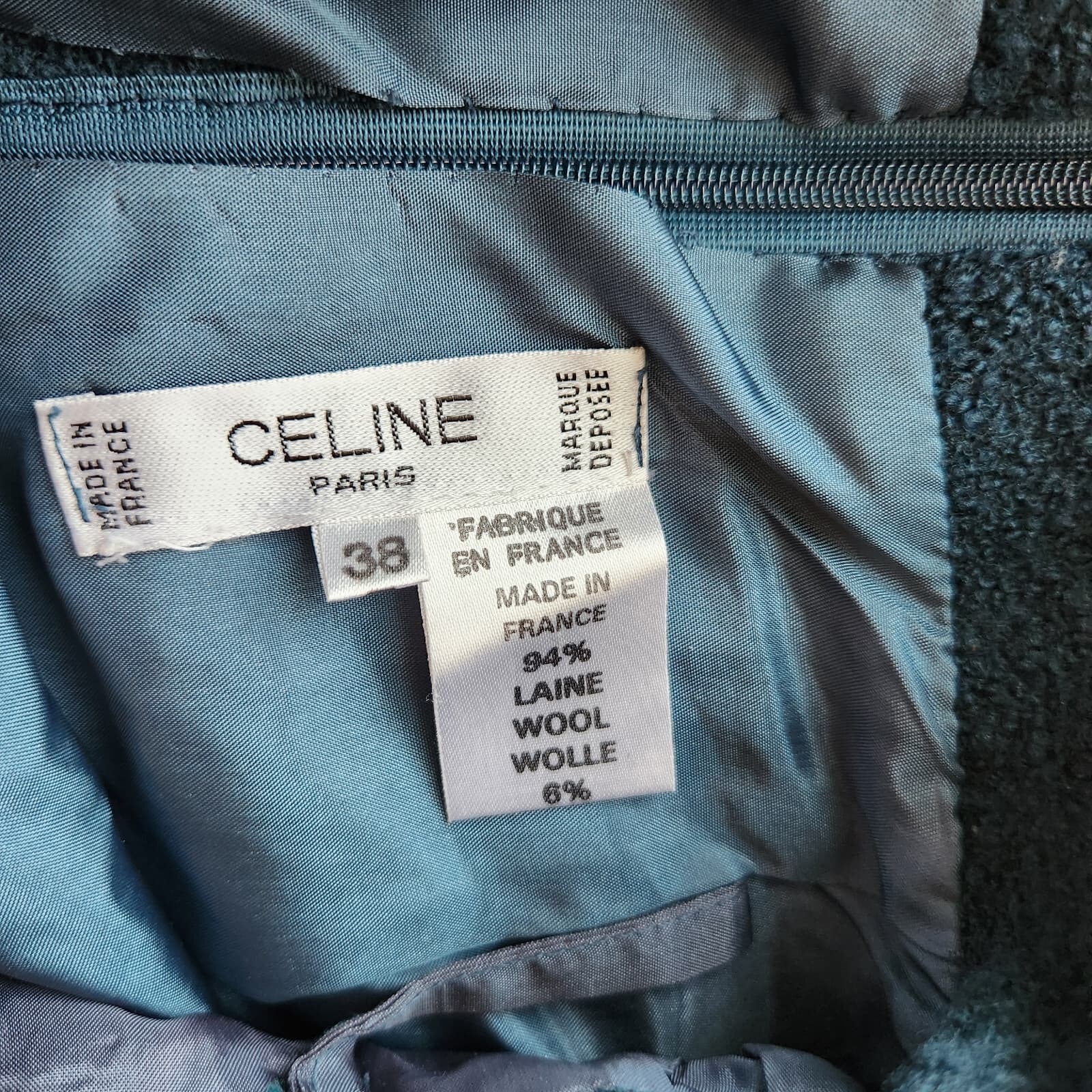 CELINE Paris Wool Blend Tweed Mini Pencil Skirt Lined Zip Blue Green Sz.38 - Thumbnail 6