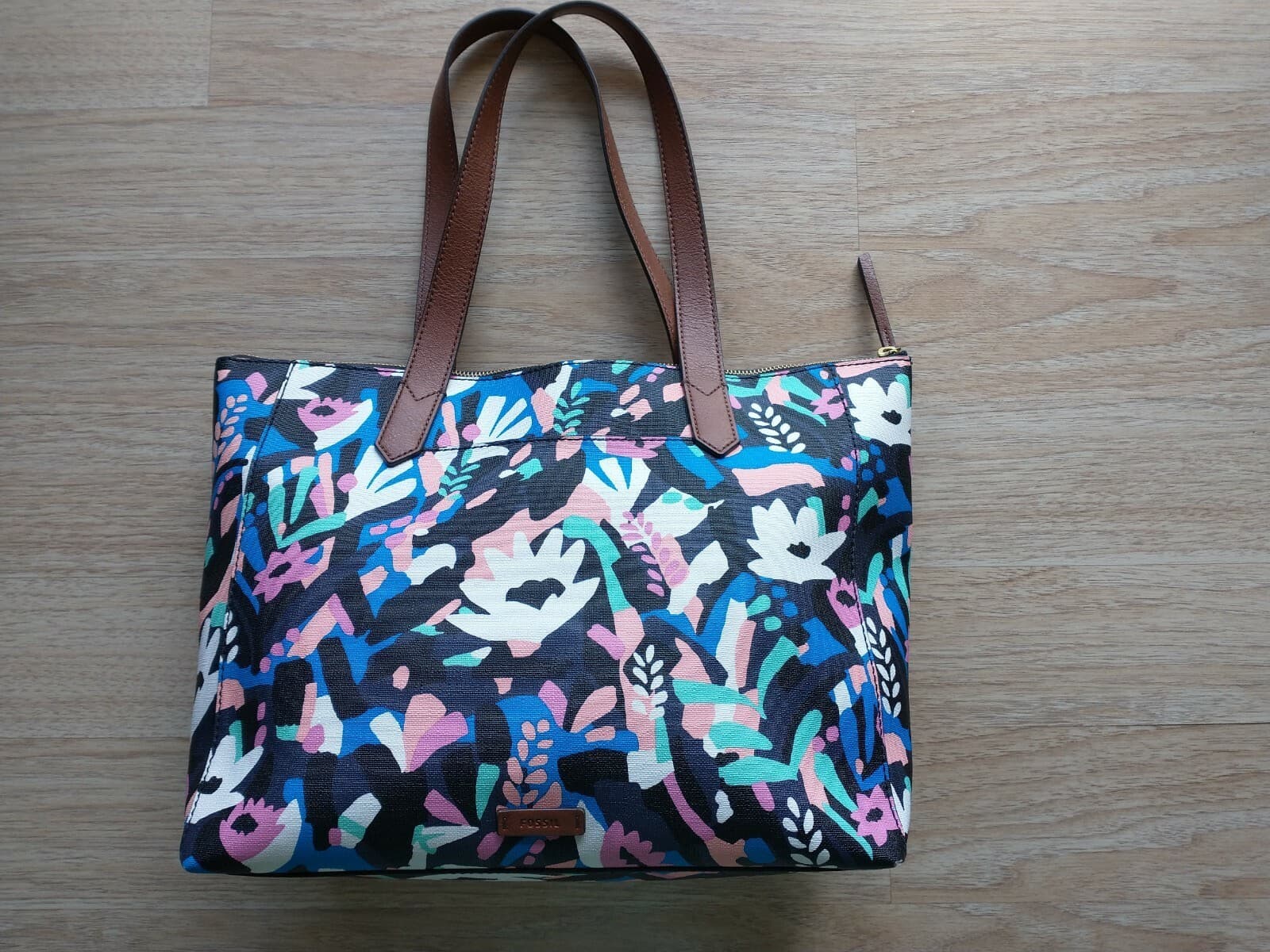 Fossia Fiona Tote Bag Multicolor Floral Print Large Zip 7-Pockets - Thumbnail 3