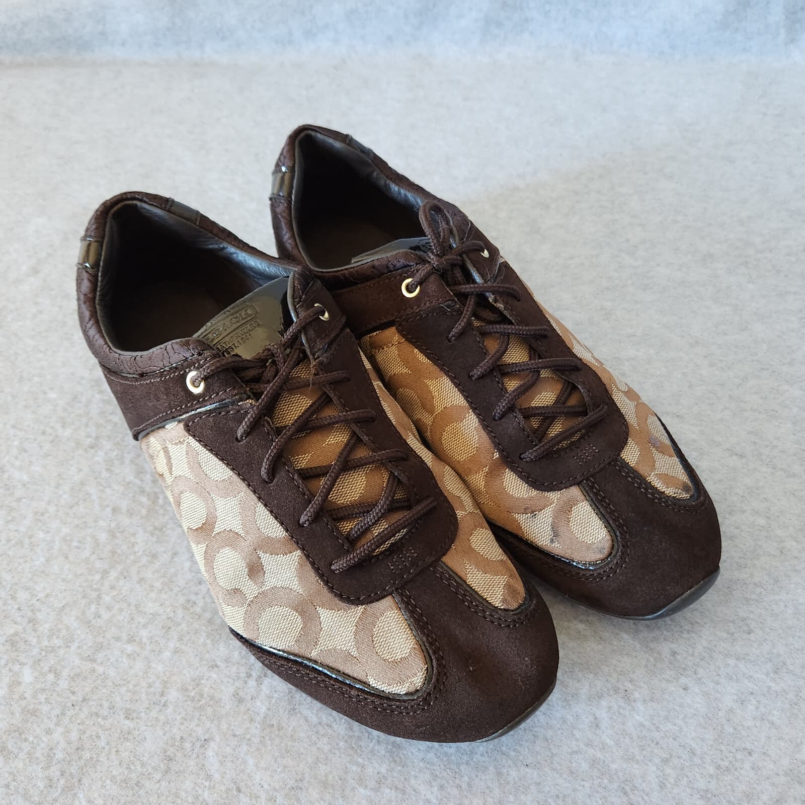 Coach Kelbie Suede Canvas Monogram Fashion Sneaker Lace Brown Women US10M - Thumbnail 3