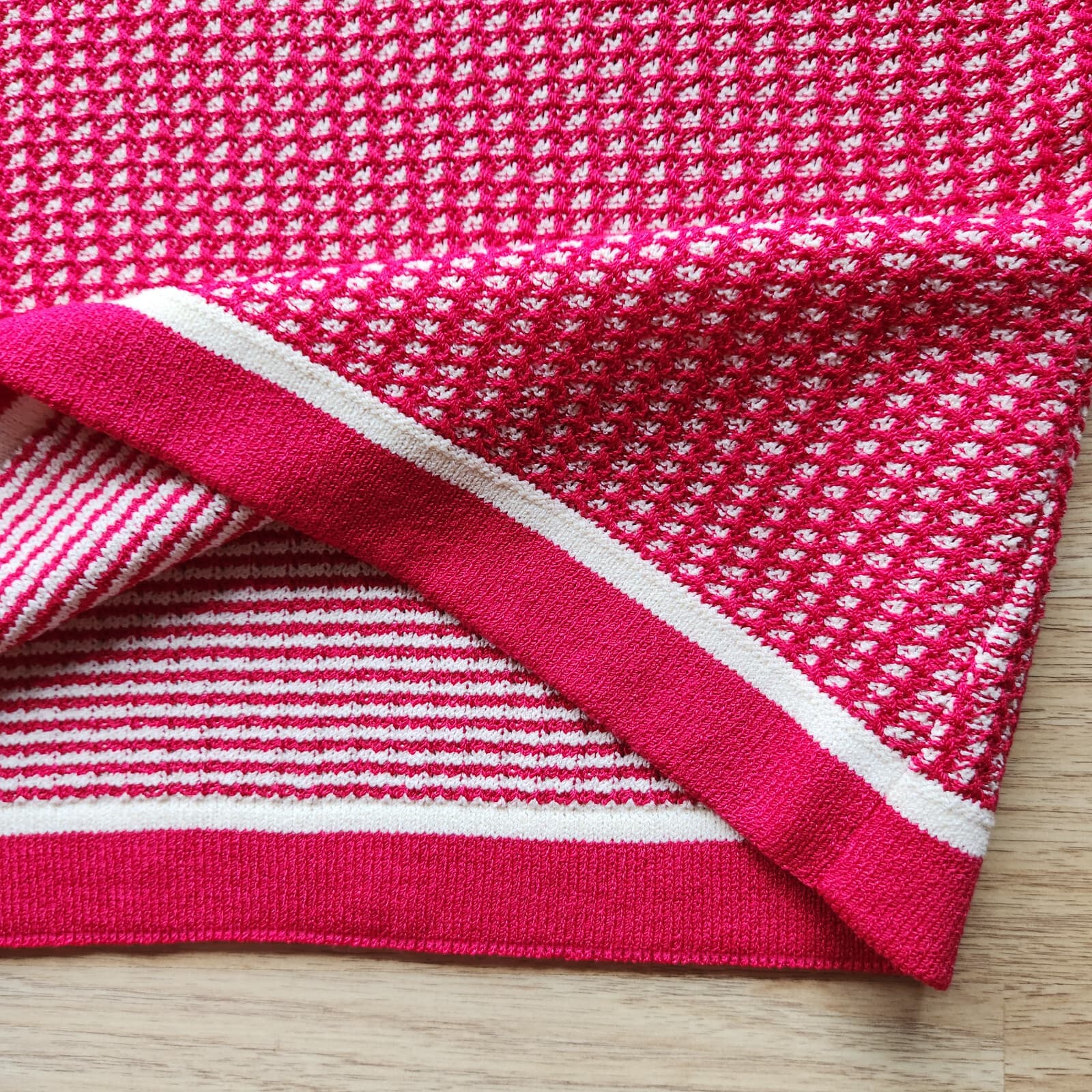 ST. JOHN Wool Blend Waffle Knit Tank-Top Scoop Neck Pink White Women's L - Thumbnail 6
