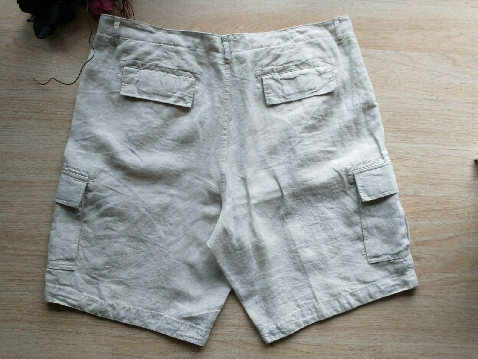 Caribbean 100%Linen Men Cargo Shorts Zip Pockets Cream Sz.42 - Thumbnail 3