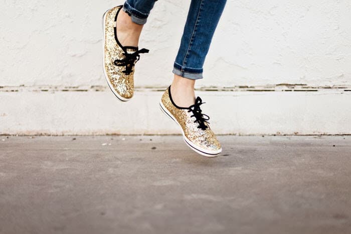Kate Spade Keds Gold Glitter Sneaker Canvas Cushion Lace-Up Women's US7.5 - Thumbnail 2