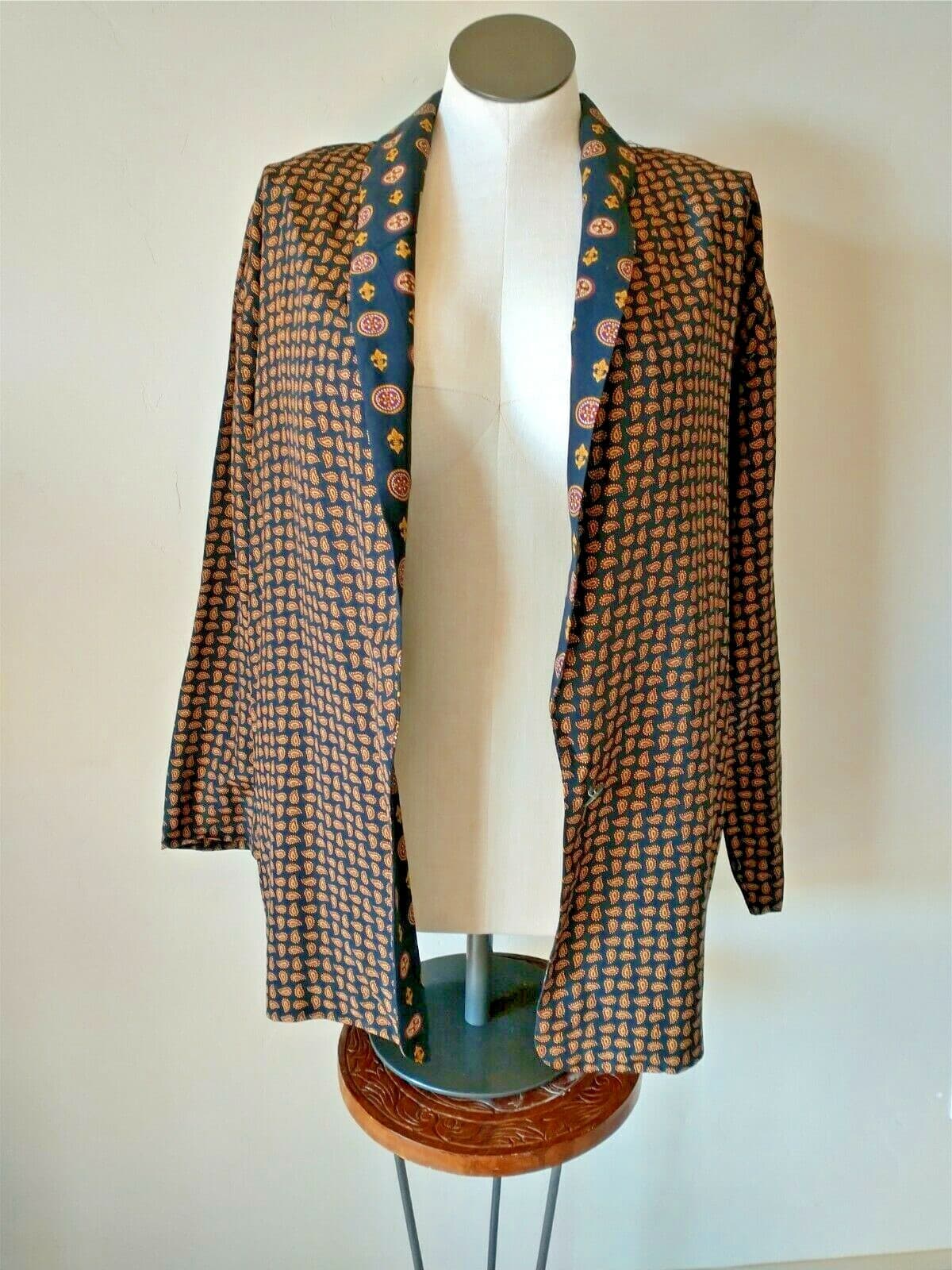 Vintage SHELLI SEGAL J.M Women's L Paisley Oversize Blazer Pocket Black Brown - Thumbnail 3