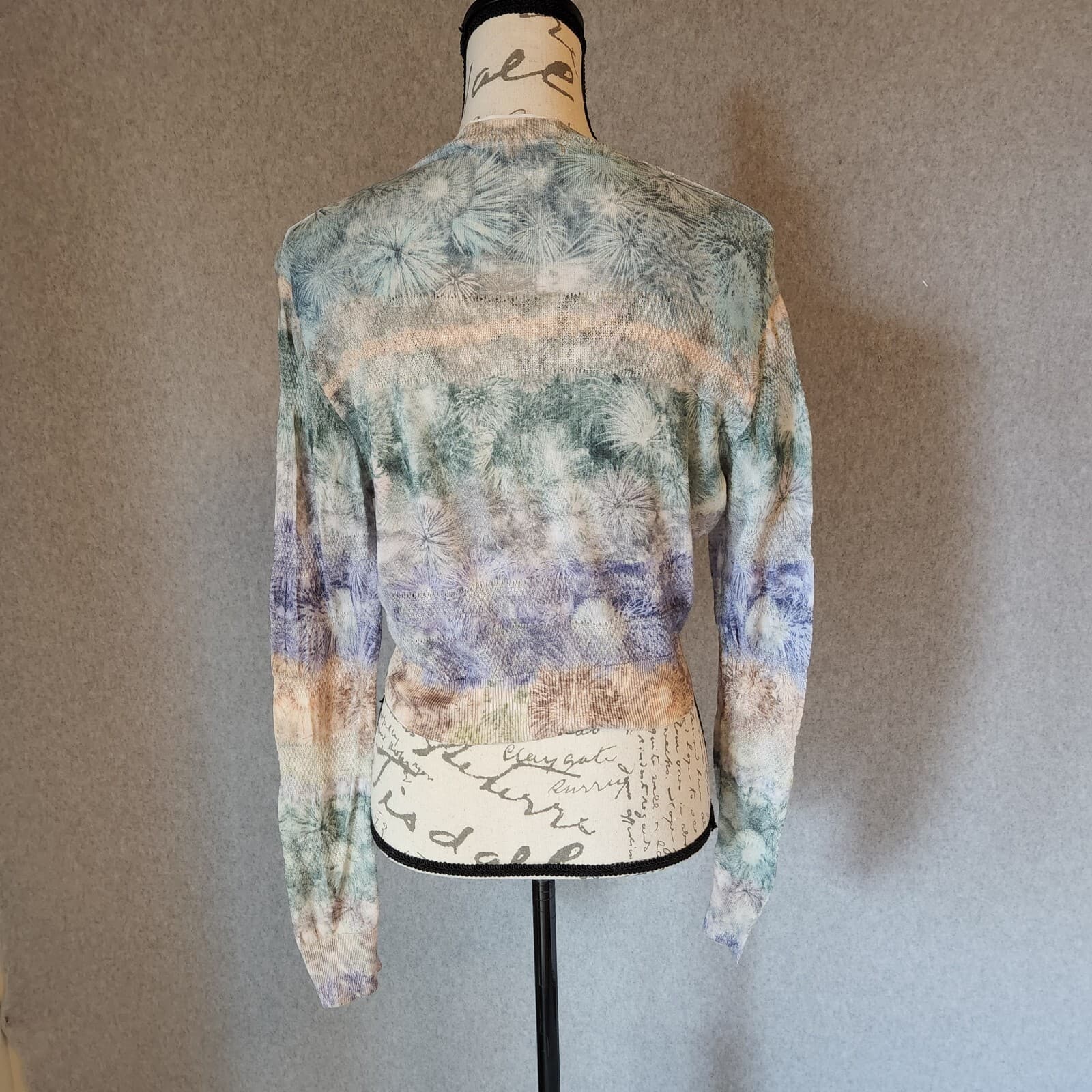 PETER PILOTTO Crop T-Shirt Long Sleeve Crew Neck Blue-Green Sz.S Made in Belgium - Thumbnail 5