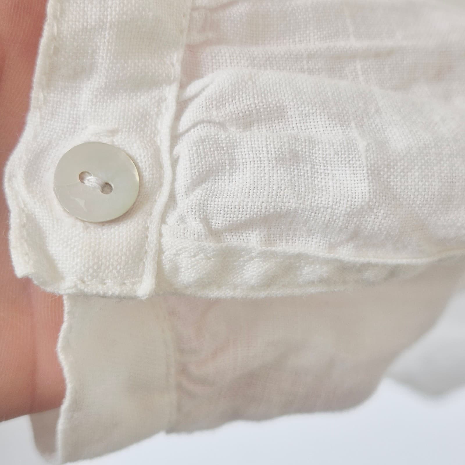 Cut Loose 100% Linen Lagenlook Ruffle Blouse Pearl Button Long Sleeve White Sz.S - Thumbnail 4