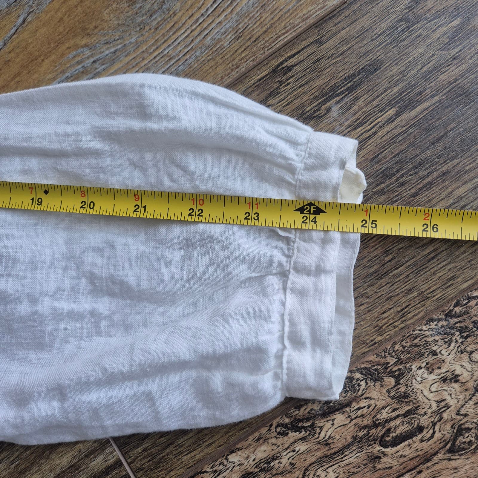 Cut Loose 100% Linen Lagenlook Ruffle Blouse Pearl Button Long Sleeve White Sz.S - Thumbnail 10