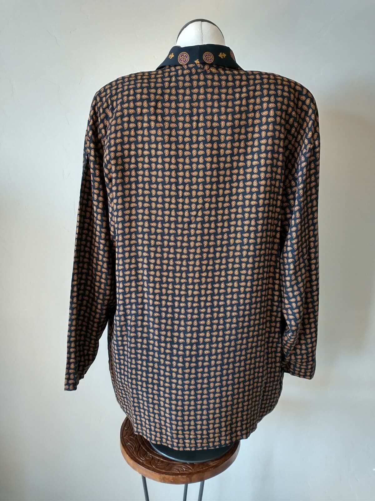 Vintage SHELLI SEGAL J.M Women's L Paisley Oversize Blazer Pocket Black Brown - Thumbnail 8