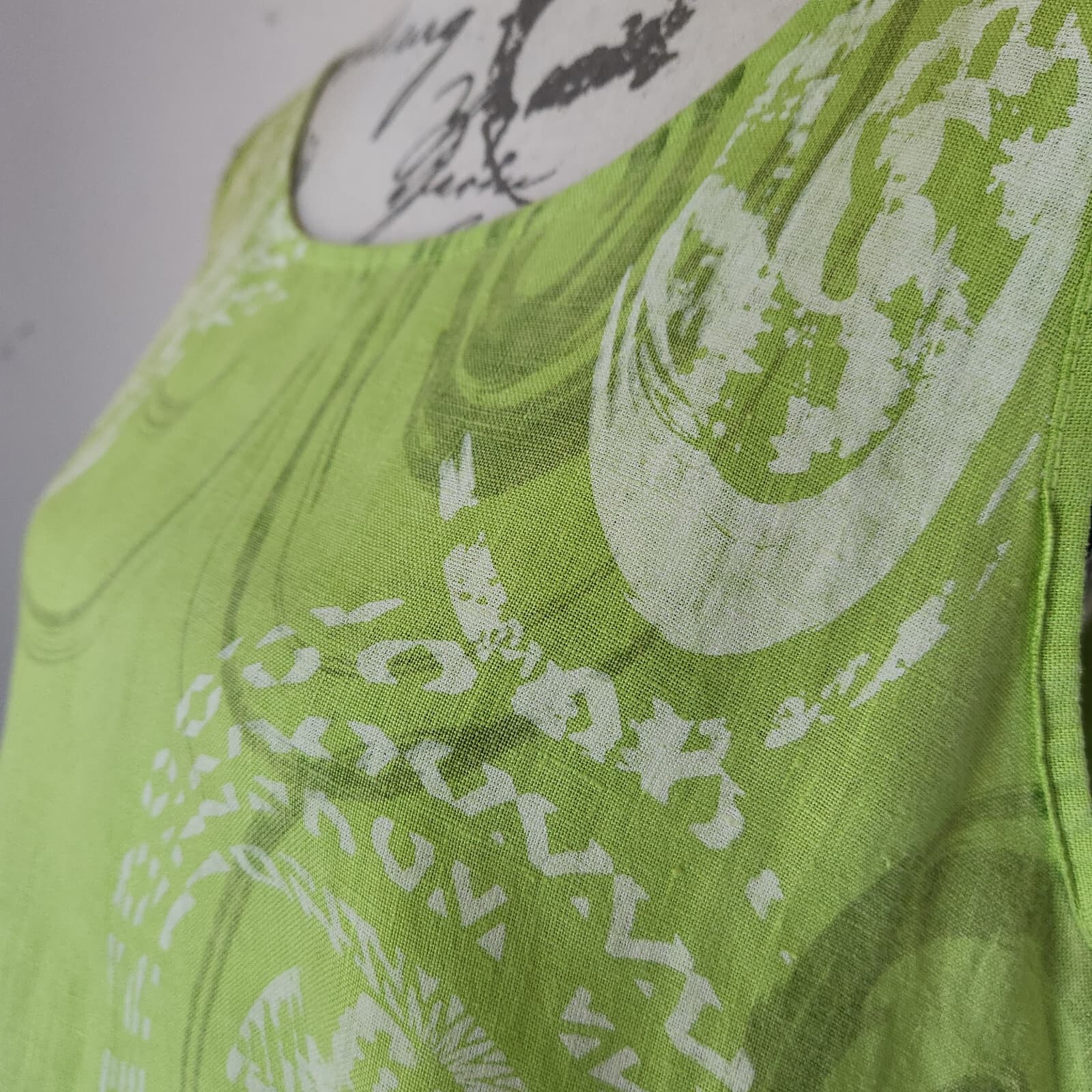 NWOT VASNA Made in Italy Linen Lagenlook Shift Dress Sleeveless Geo-Printed Sz.M - Thumbnail 3