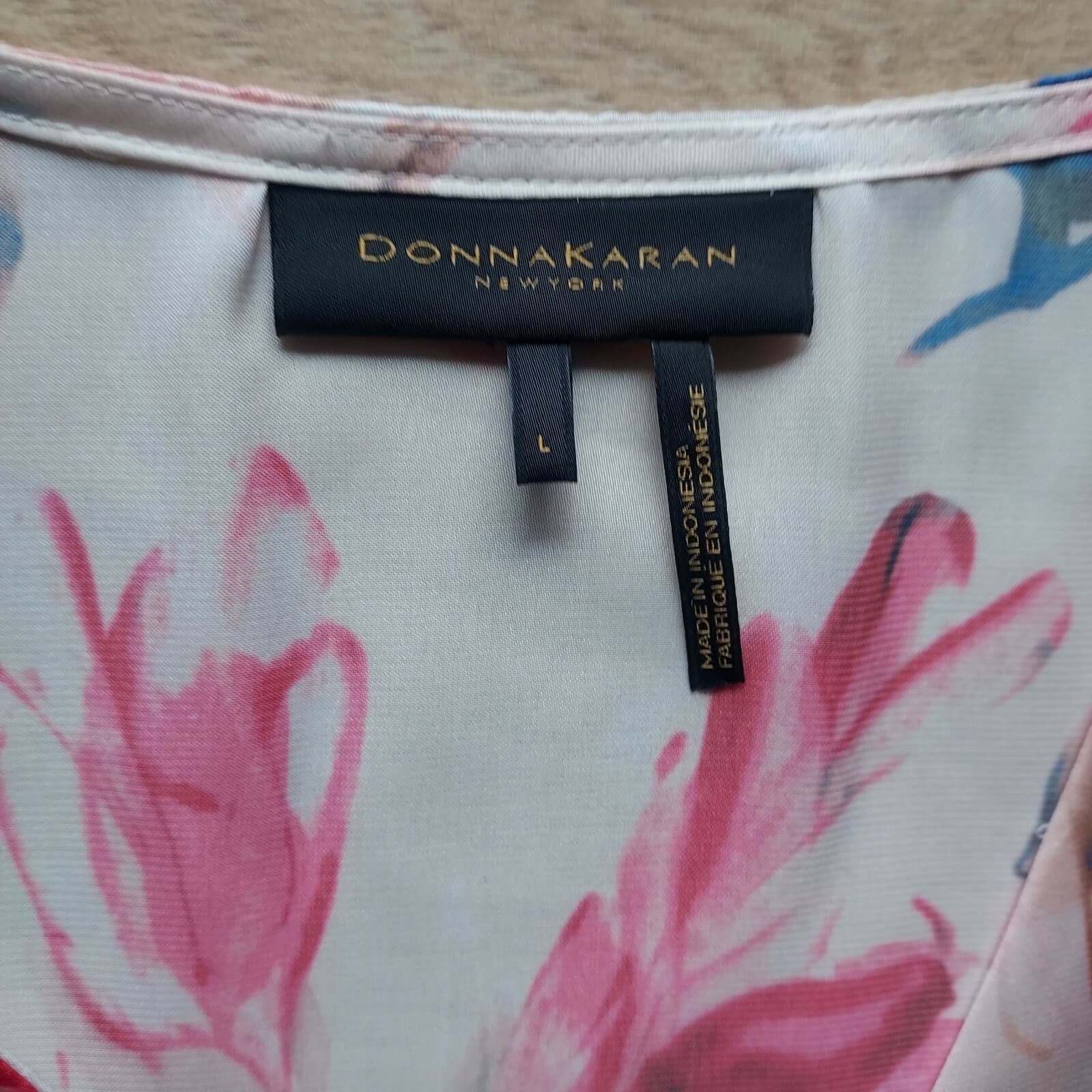 Donna Karen New York Satin Ruffle Floral Top Sleeveless V-Neck Pink Sz.L - Thumbnail 8