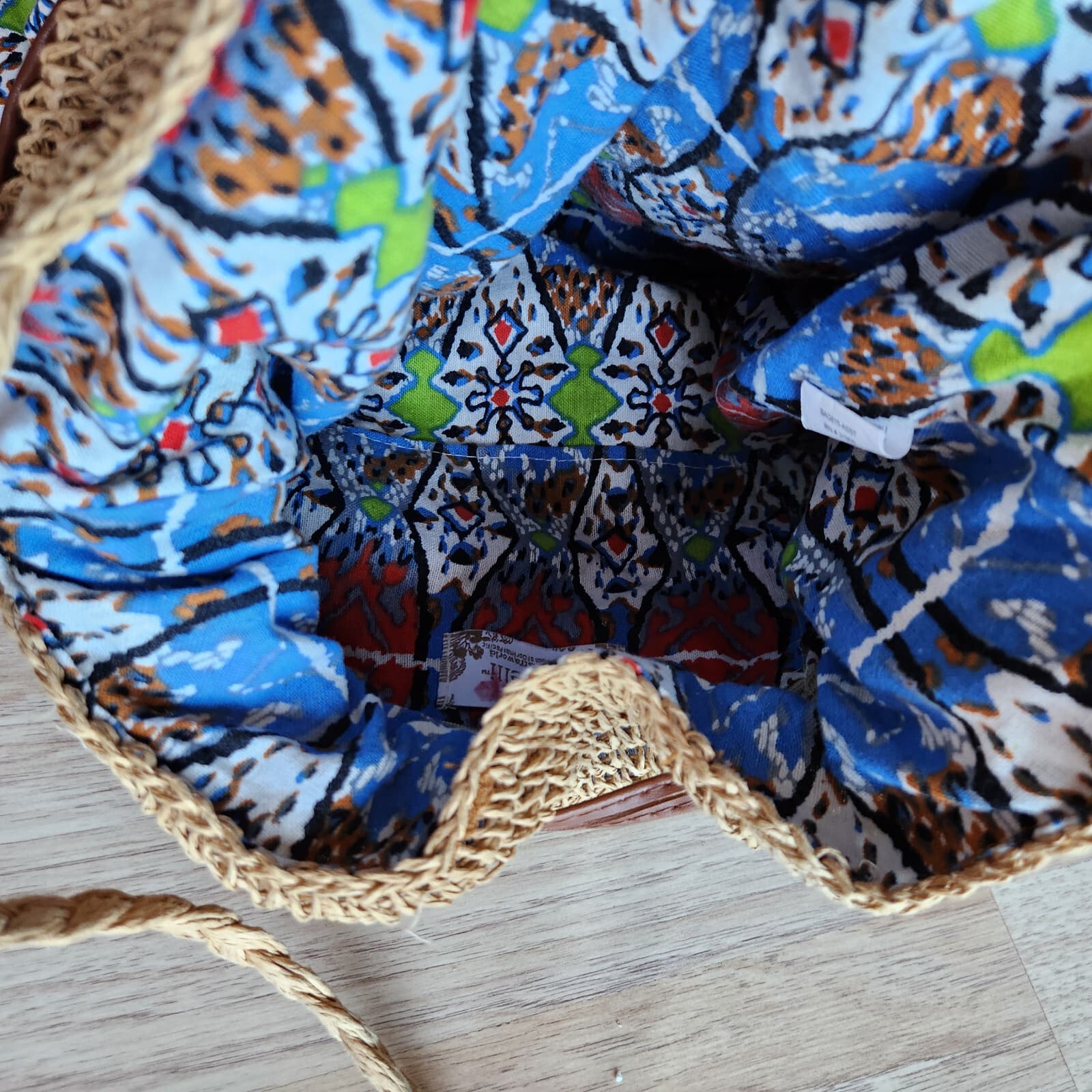 Capelli Straworld Woven Straw Cotton Fabric Boho Summer Shoulder Bag Drawstring - Thumbnail 11
