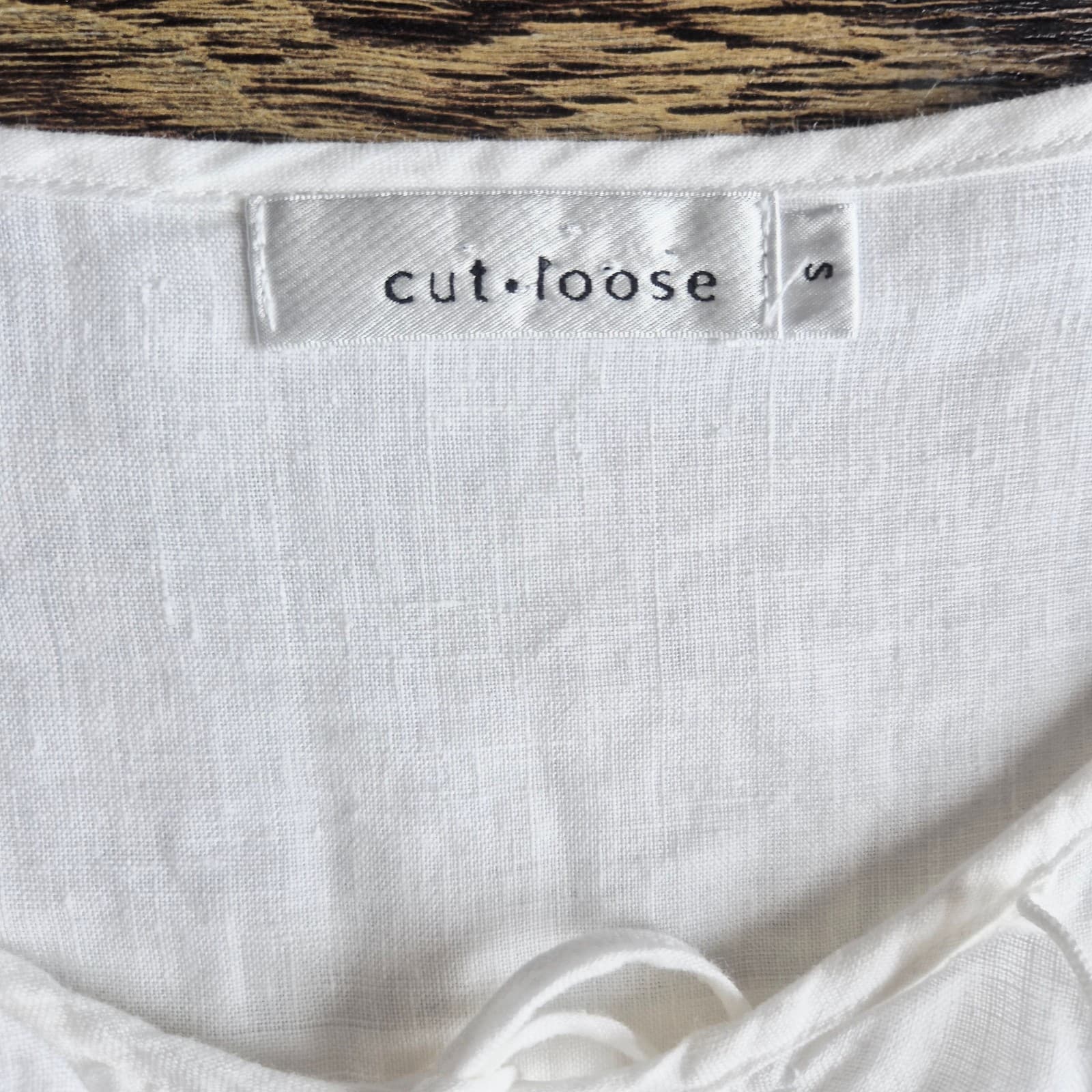 Cut Loose 100% Linen Lagenlook Ruffle Blouse Pearl Button Long Sleeve White Sz.S - Thumbnail 7