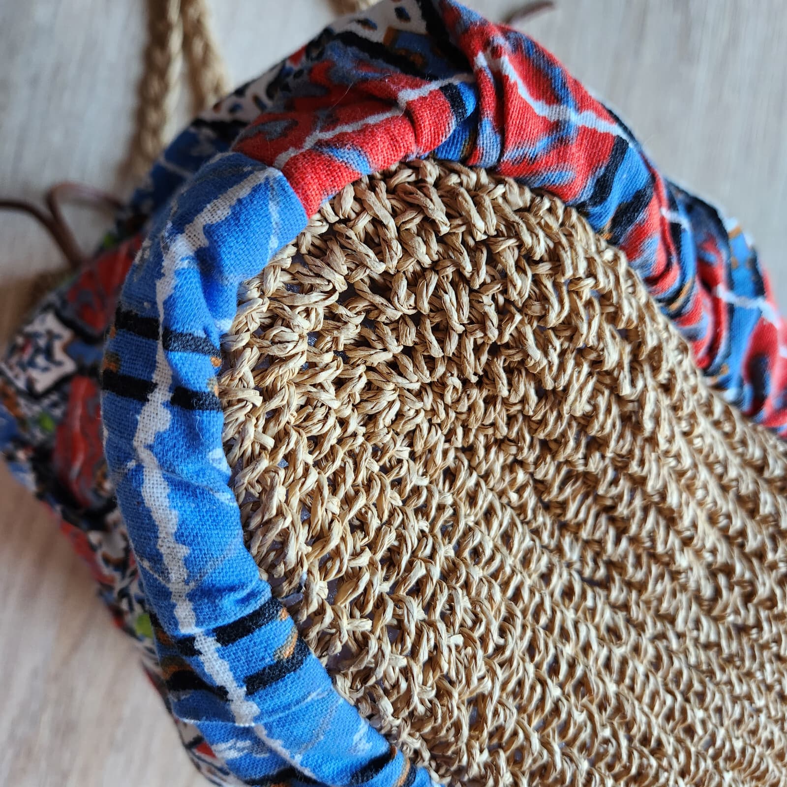 Capelli Straworld Woven Straw Cotton Fabric Boho Summer Shoulder Bag Drawstring - Thumbnail 6