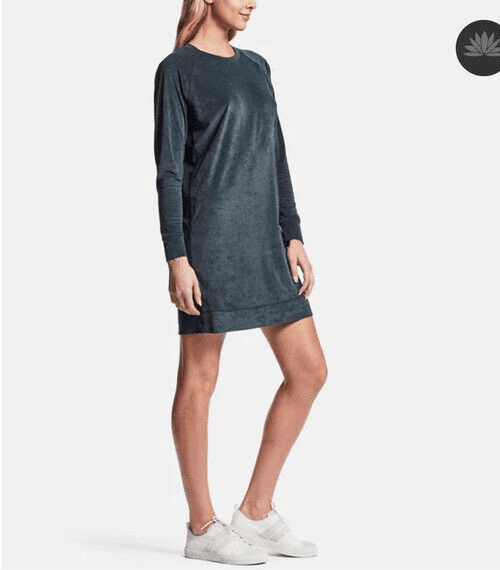 James Perse Japanese Velvet Sweat Dress Long Sleeve Clarington Green Sz.1 (S) - Thumbnail 3