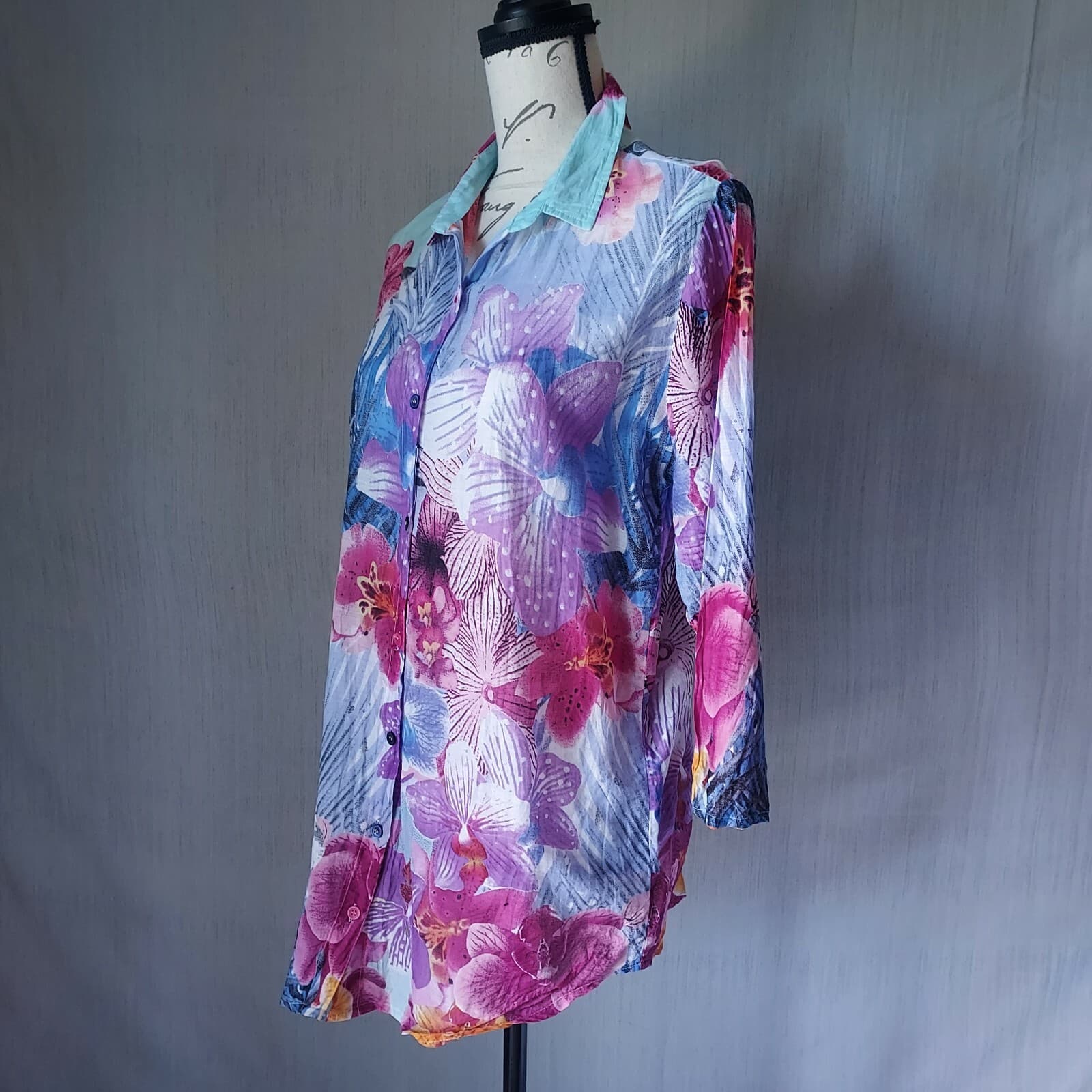 Antica Sartoria Floral Shirt Button Long Sleeve Multicolor Cotton Women Sz.2 - Thumbnail 3