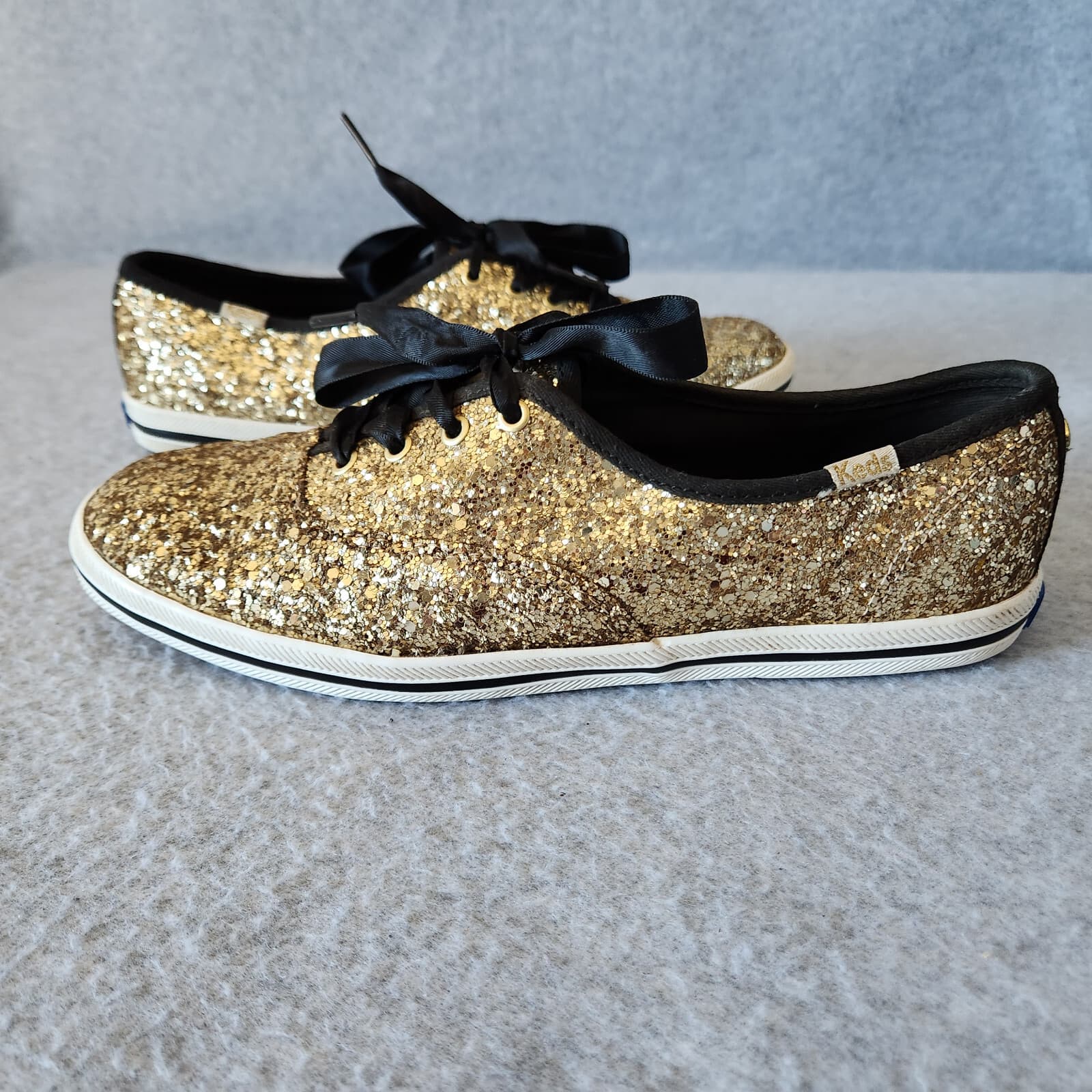 Kate Spade Keds Gold Glitter Sneaker Canvas Cushion Lace-Up Women's US7.5 - Thumbnail 4