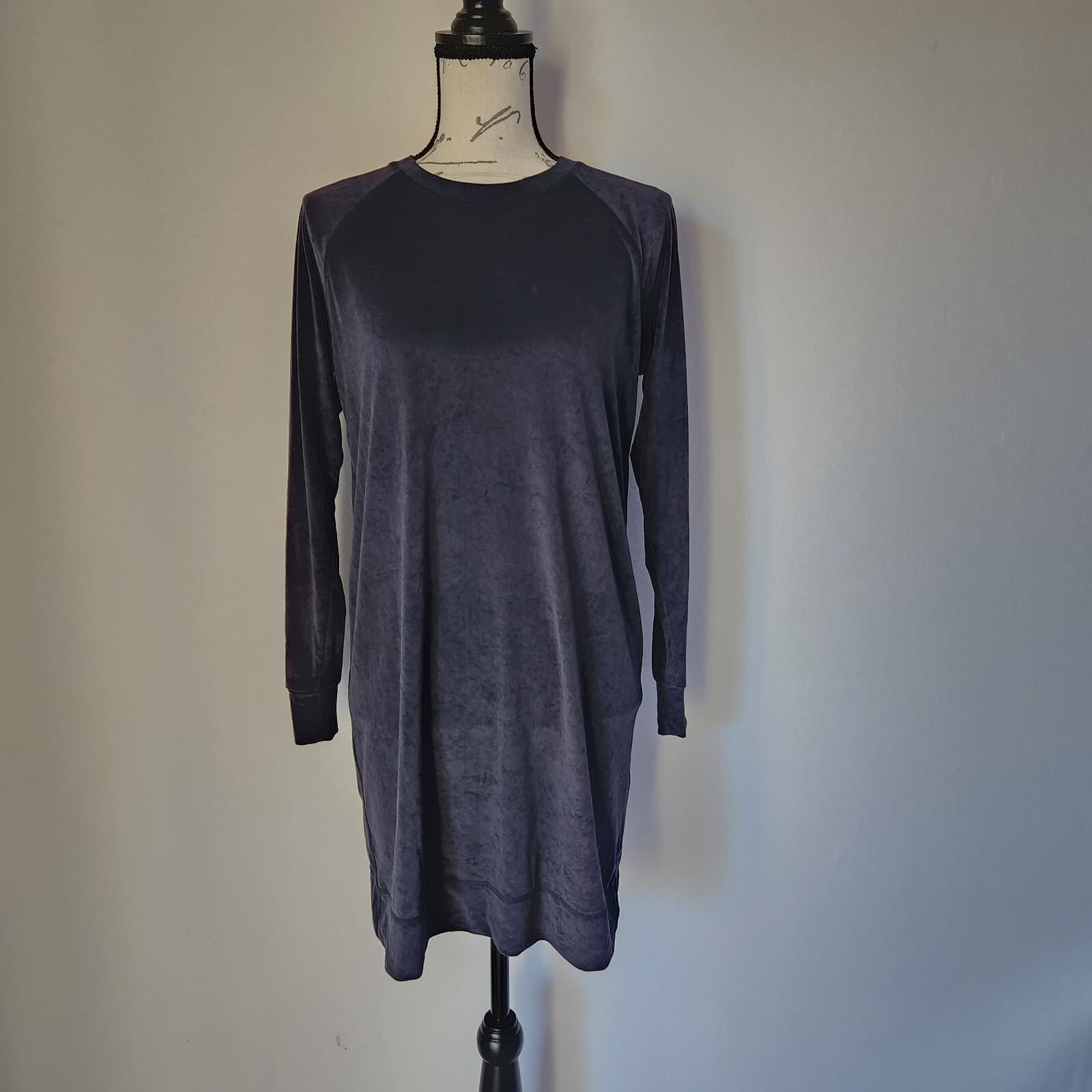 James Perse Japanese Velvet Sweat Dress Long Sleeve Clarington Green Sz.1 (S) - Thumbnail 2