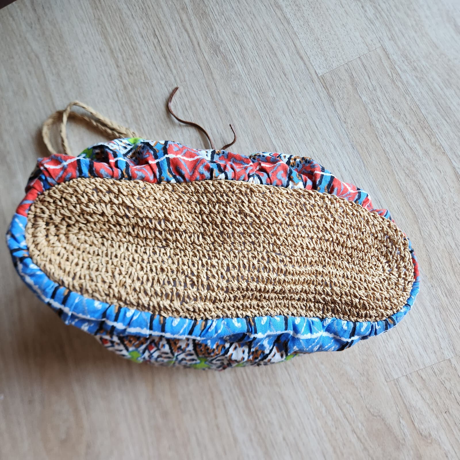 Capelli Straworld Woven Straw Cotton Fabric Boho Summer Shoulder Bag Drawstring - Thumbnail 5