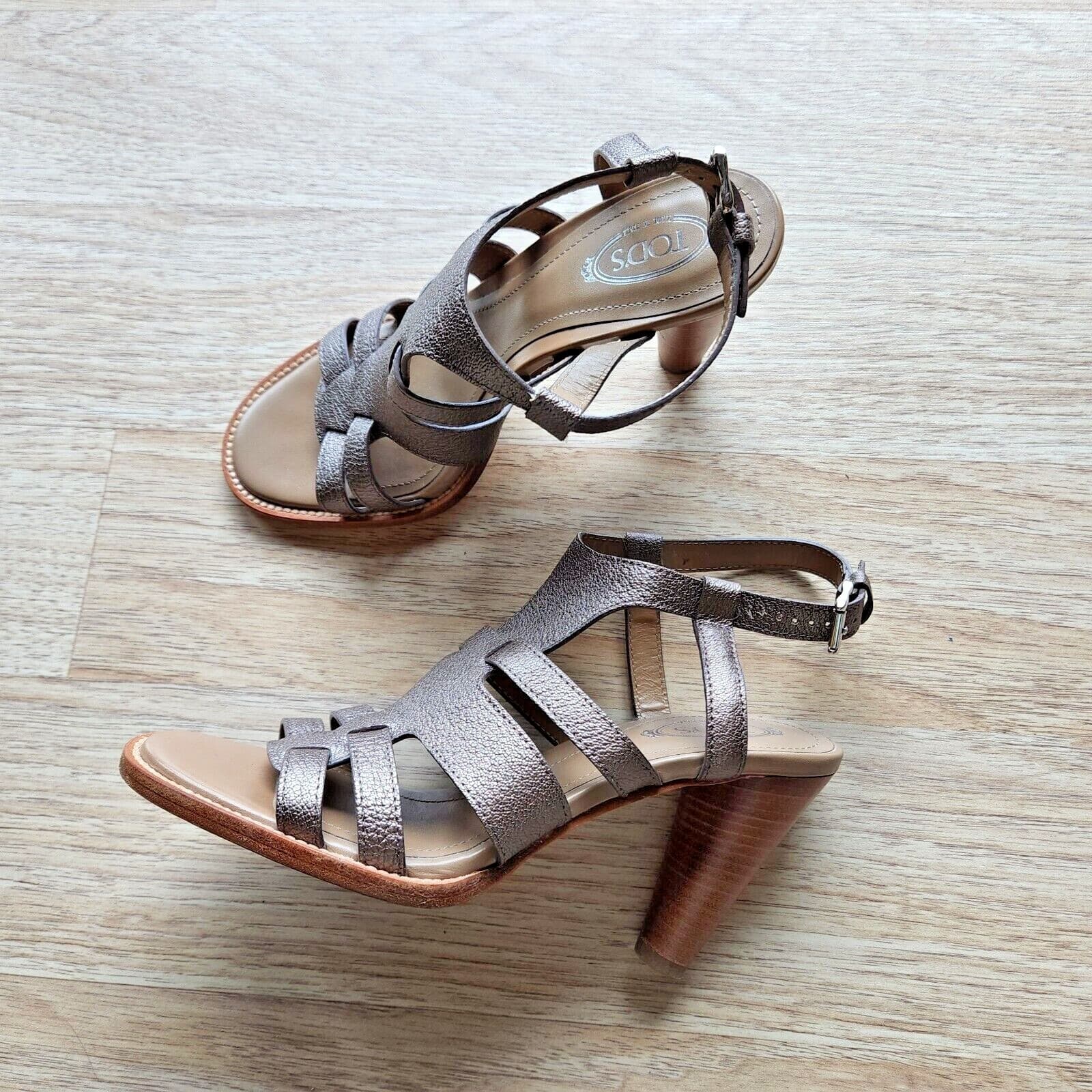 TOD'S Leather 3.5" Heel Sandals Open Toe Ankle Strap Brown Women EU35 US5 - Thumbnail 2