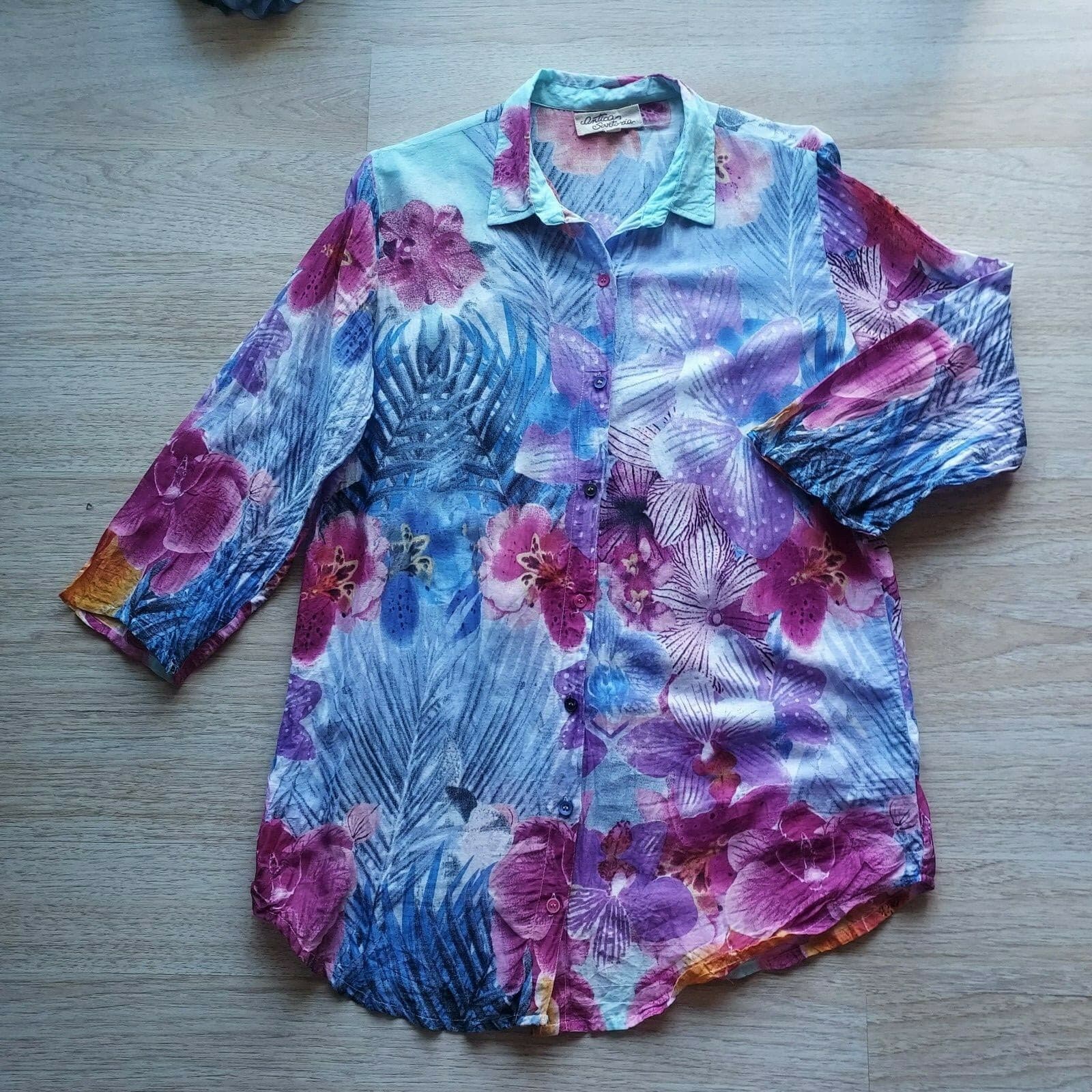 Antica Sartoria Floral Shirt Button Long Sleeve Multicolor Cotton Women Sz.2 - Thumbnail 5
