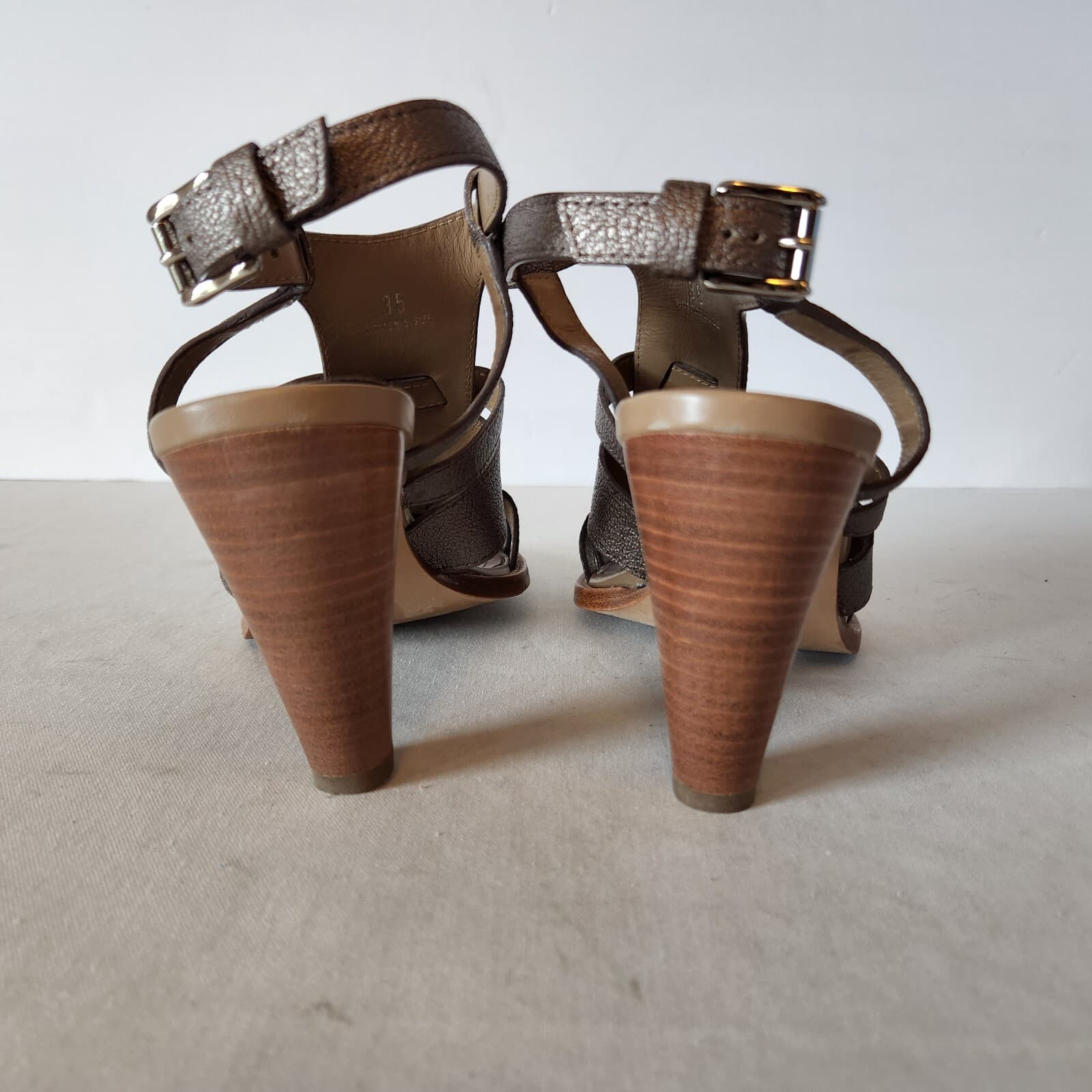 TOD'S Leather 3.5" Heel Sandals Open Toe Ankle Strap Brown Women EU35 US5 - Thumbnail 5