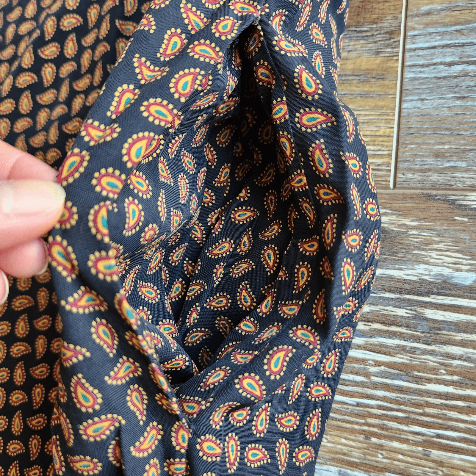 Vintage SHELLI SEGAL J.M Women's L Paisley Oversize Blazer Pocket Black Brown - Thumbnail 9
