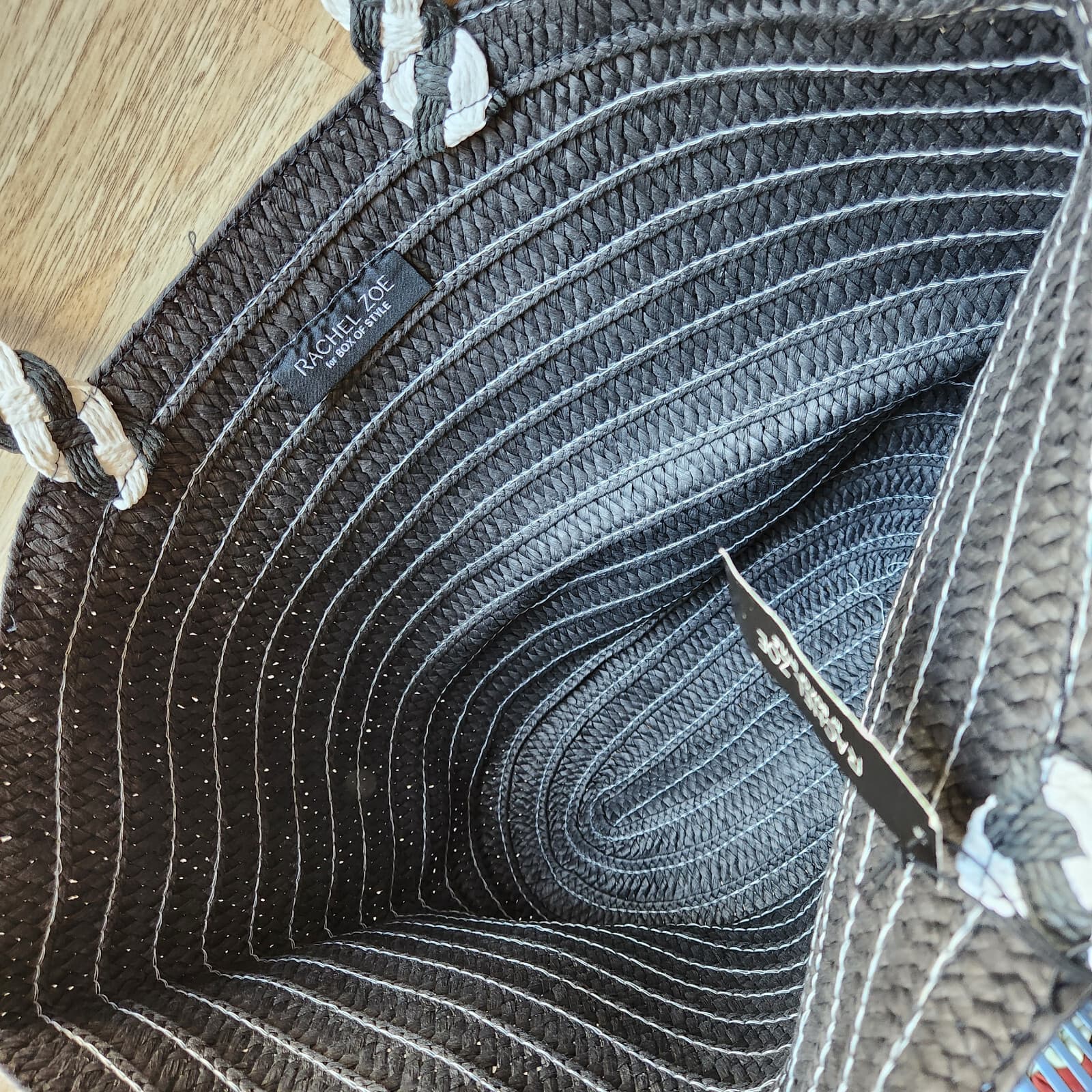 NWT Rachel Zoe x Box of Style Woven Paper Straw Big Tote x Feather Charm Black - Thumbnail 13