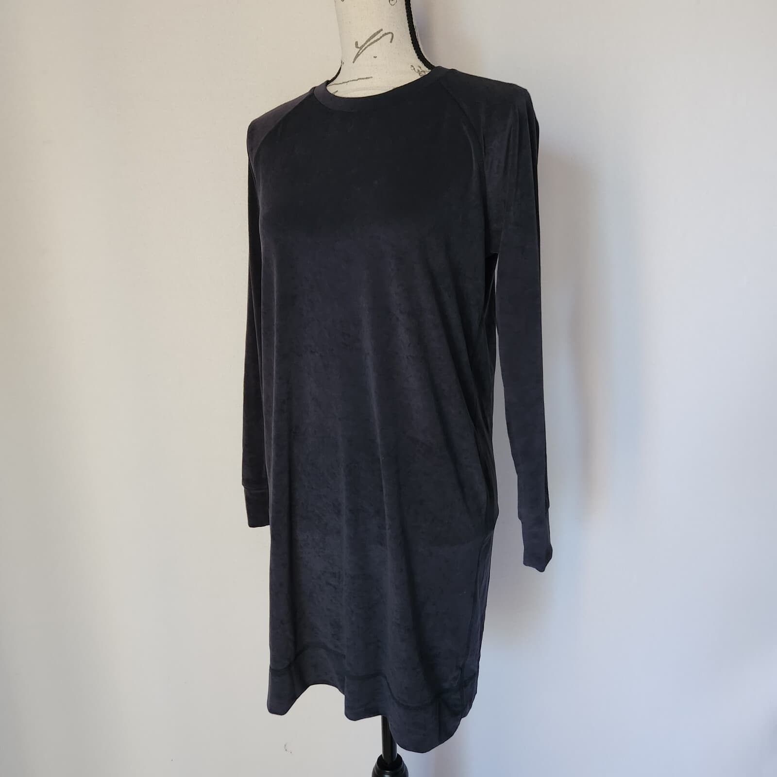 James Perse Japanese Velvet Sweat Dress Long Sleeve Clarington Green Sz.1 (S) - Thumbnail 4
