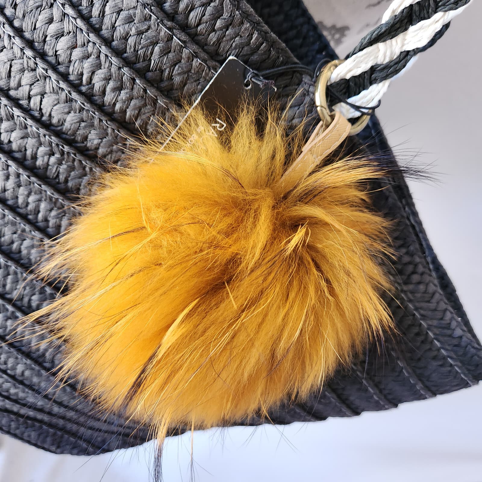 NWT Rachel Zoe x Box of Style Woven Paper Straw Big Tote x Feather Charm Black - Thumbnail 10