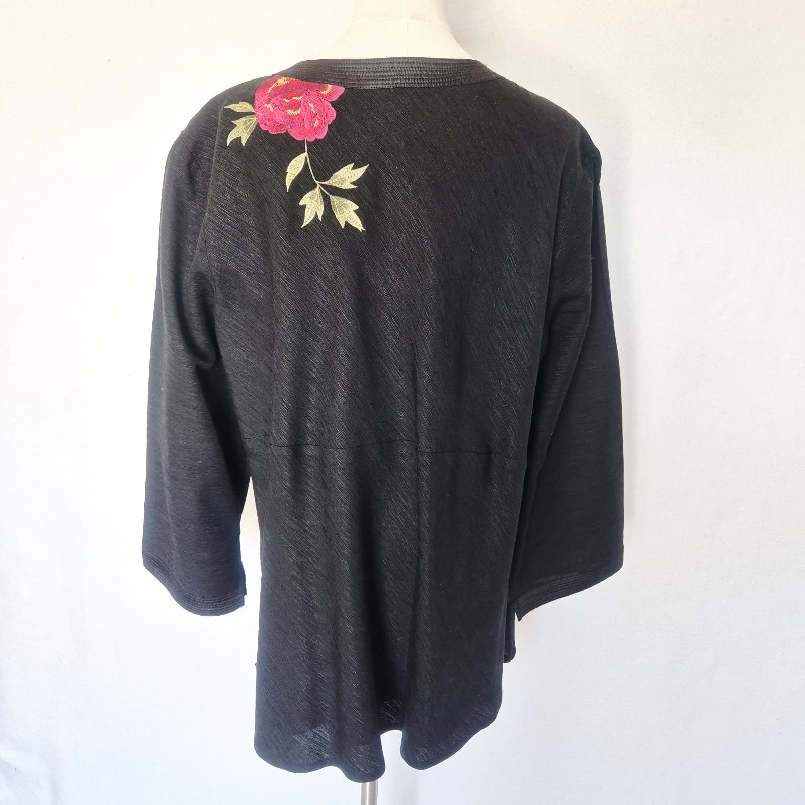 Carole Little Silk Floral Embroidered Fitted Blouse 3/4 Sleeve Black Women's 2X - Thumbnail 5