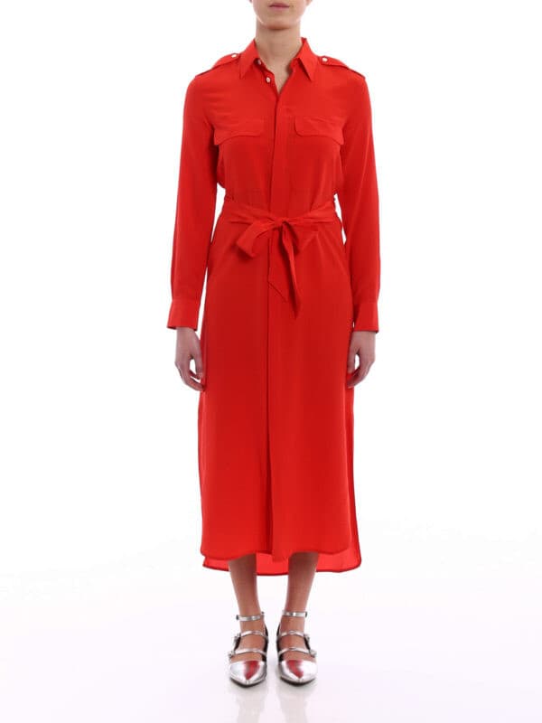 NWT Polo Ralph Lauren 100% Silk Belted Shirt Dress Long Sleeve Pocket Red Sz.6 - Thumbnail 2